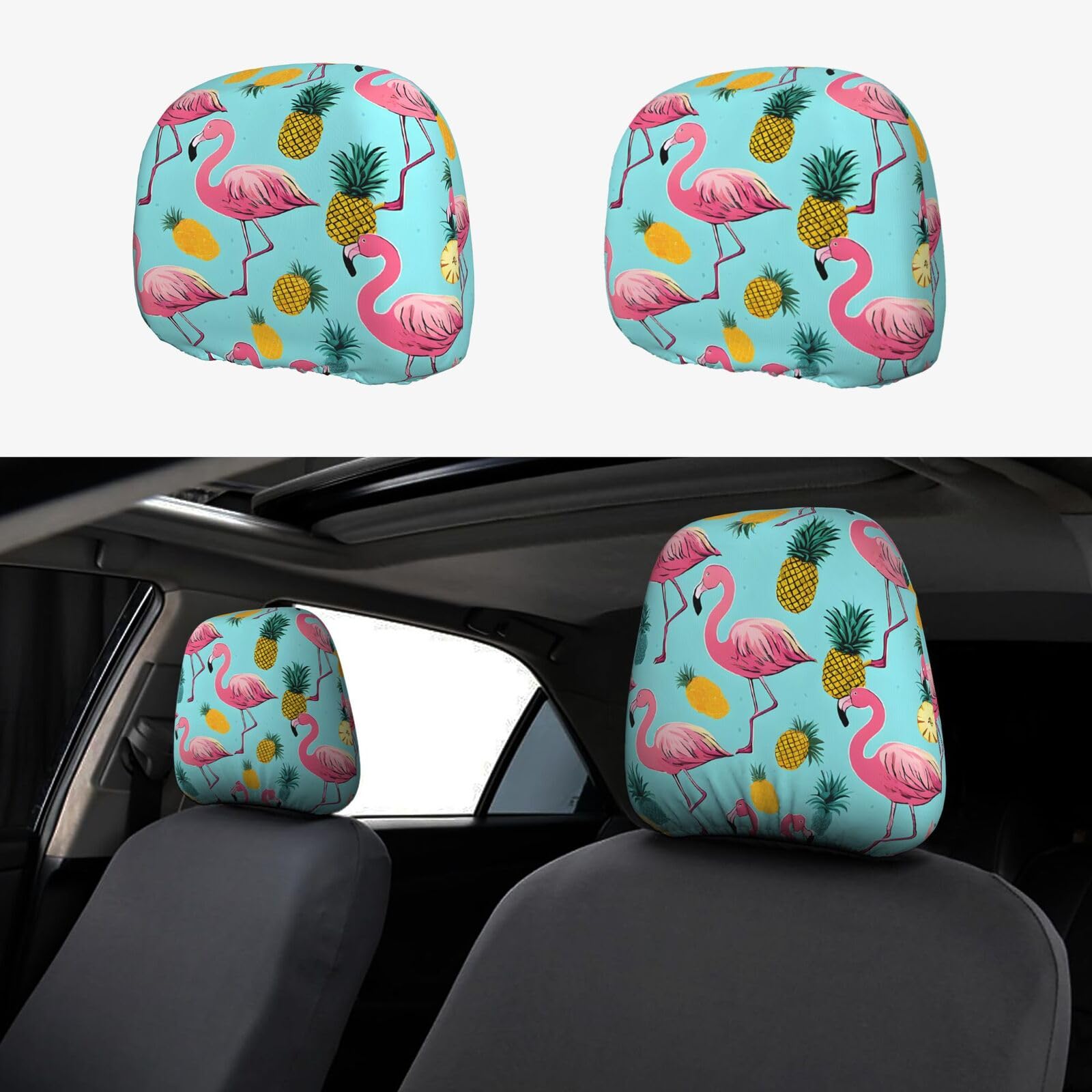 JAYWIS (Flamingos) 2er-Pack Auto-Kopfstützenbezüge, weiches, dehnbares Polyester, einfache Installation, schützt vor Flecken, Staub, Geschenk, Hochzeit von JAYWIS