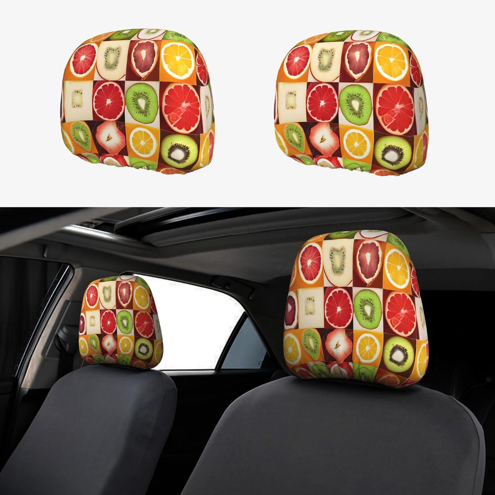 JAYWIS (Kiwi Watermelon) 2er-Pack Auto-Kopfstützenbezüge, weiches dehnbares Polyester, einfache Installation, schützt vor Flecken, Staub, Geschenk, Hochzeit von JAYWIS