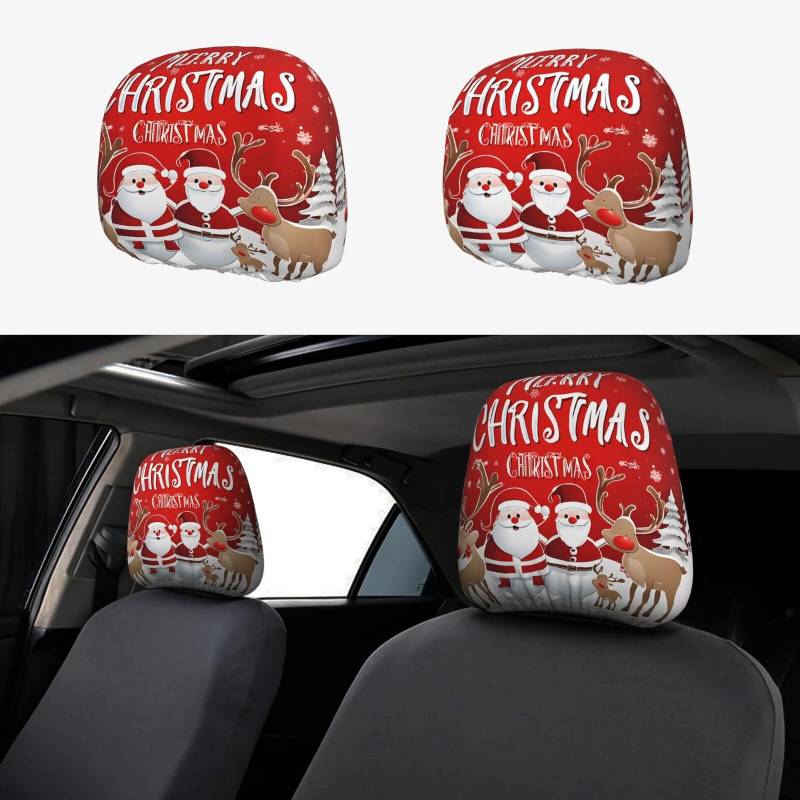 JAYWIS (Merry Christmas) 2er-Pack Auto-Kopfstützenbezüge, weiches dehnbares Polyester, einfache Installation, schützt vor Flecken, Staub, Geschenk, Hochzeit von JAYWIS