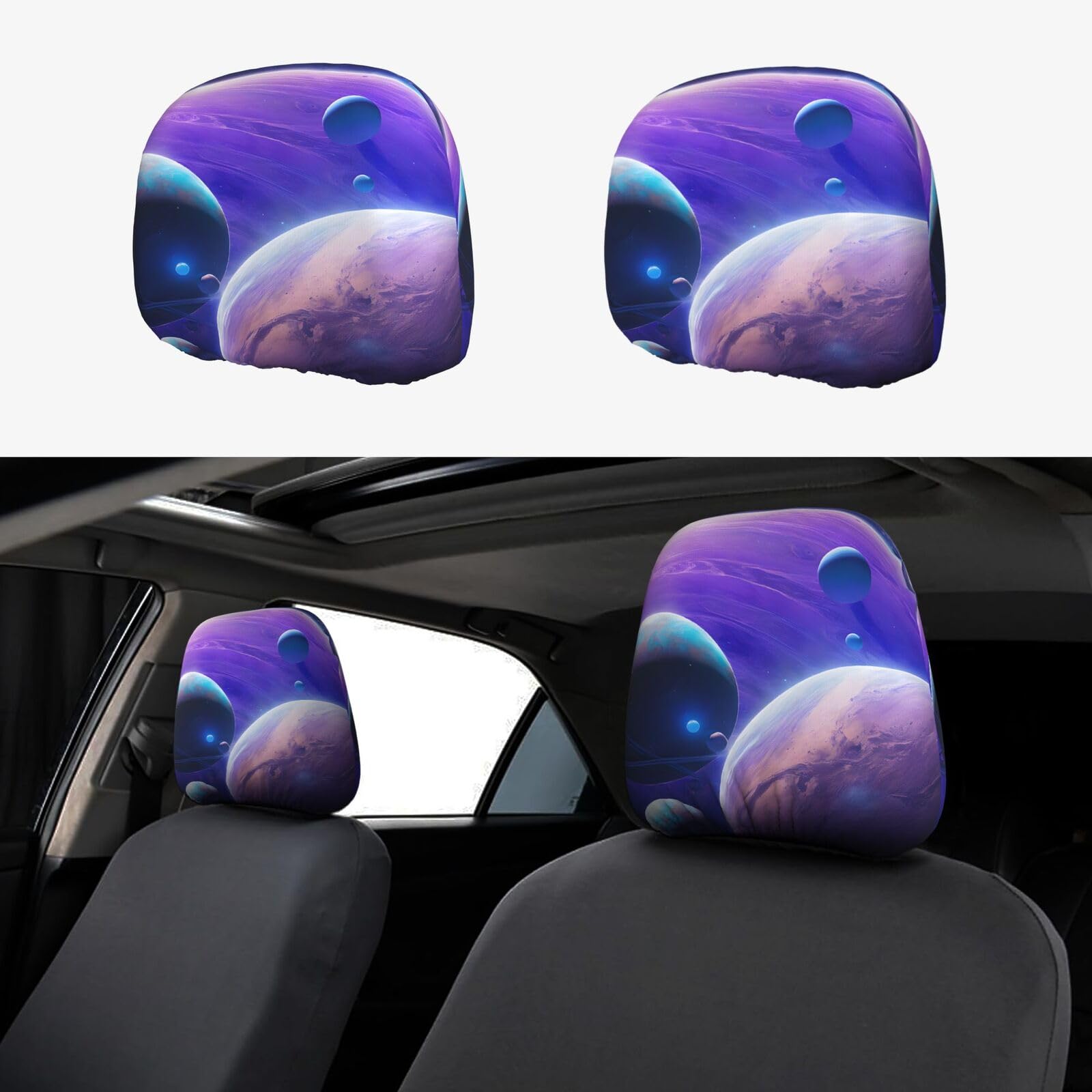 JAYWIS (Planet) Kopfstützenbezüge für Autos, 2 Stück, dehnbares weiches Polyester, einfache Installation, schützt vor Flecken, Staub, Geschenk, Hochzeit, 2 Stück von JAYWIS