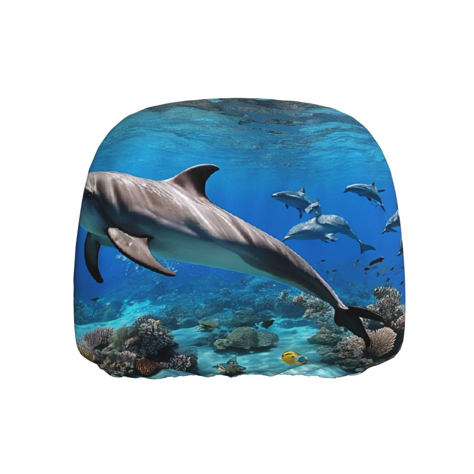 JAYWIS 3D Underwater World Fish Dolphi – universeller Auto-Kopfstützenbezug, UV-/Staub-/Kratzschutz, dehnbare Passform für SUV/LKW/Sedan, dekorativer Sitzschutz von JAYWIS