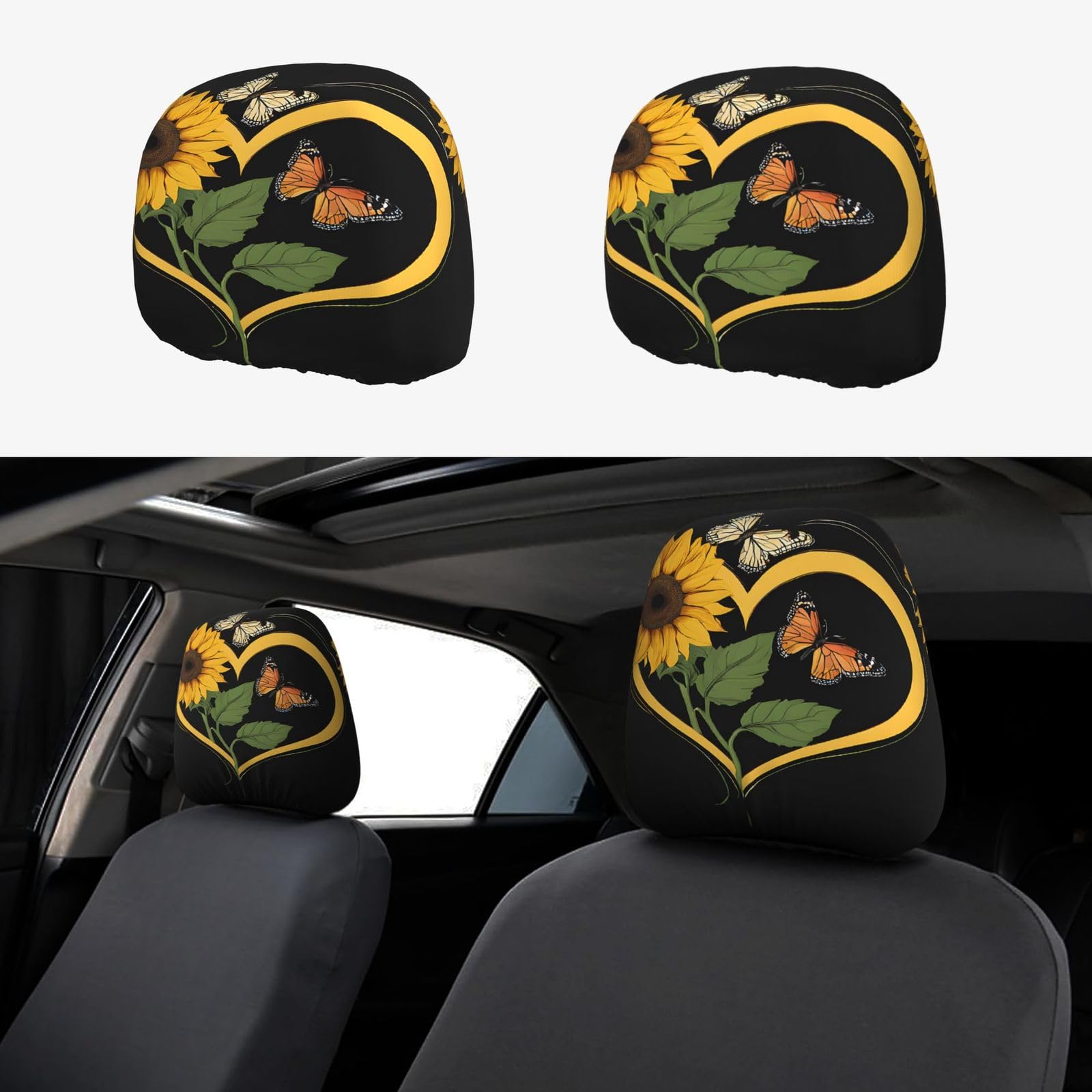 JAYWIS Auto-Kopfstützenbezüge (Sonnenblume), weiches dehnbares Polyester, einfache Installation, schützt vor Flecken, Staub, Geschenk, Hochzeit, 2 Stück von JAYWIS