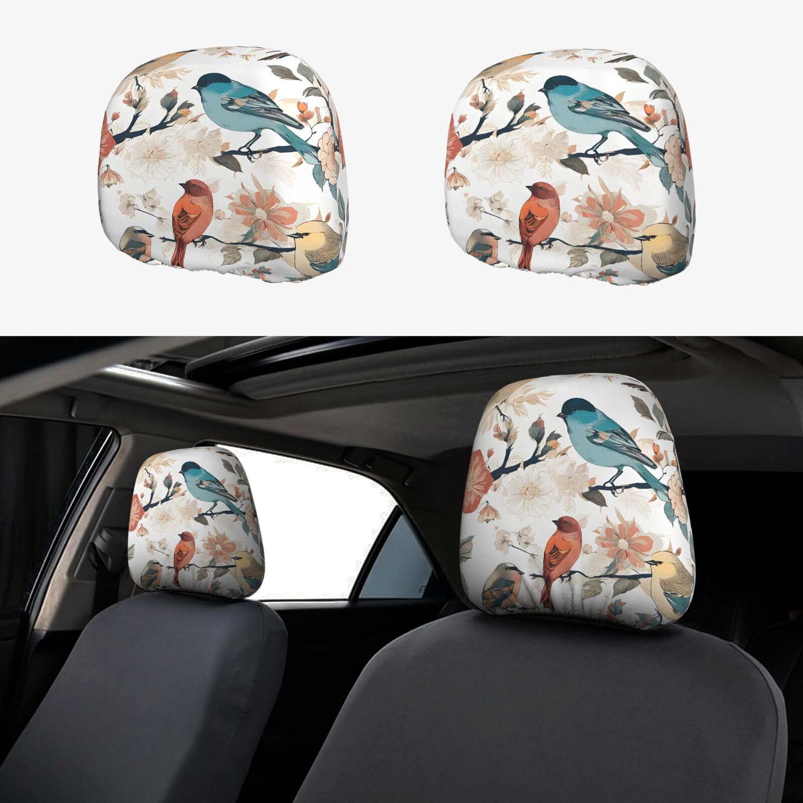 JAYWIS Auto-Kopfstützenbezüge (japanische Kiefer und Vögel), weiches dehnbares Polyester, einfache Installation, schützt vor Flecken, Staub, Geschenk, Hochzeit, 2 Stück von JAYWIS