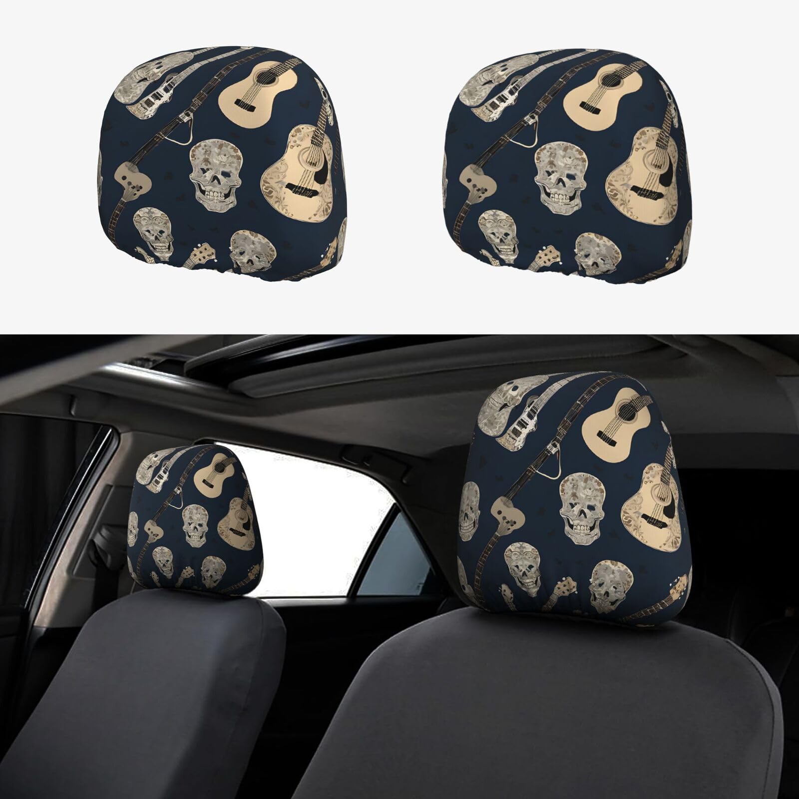 JAYWIS Auto-Kopfstützenbezüge (mexikanischer Totenkopf), weiches dehnbares Polyester, einfache Installation, schützt vor Flecken, Staub, Geschenk, Hochzeit, 2 Stück von JAYWIS