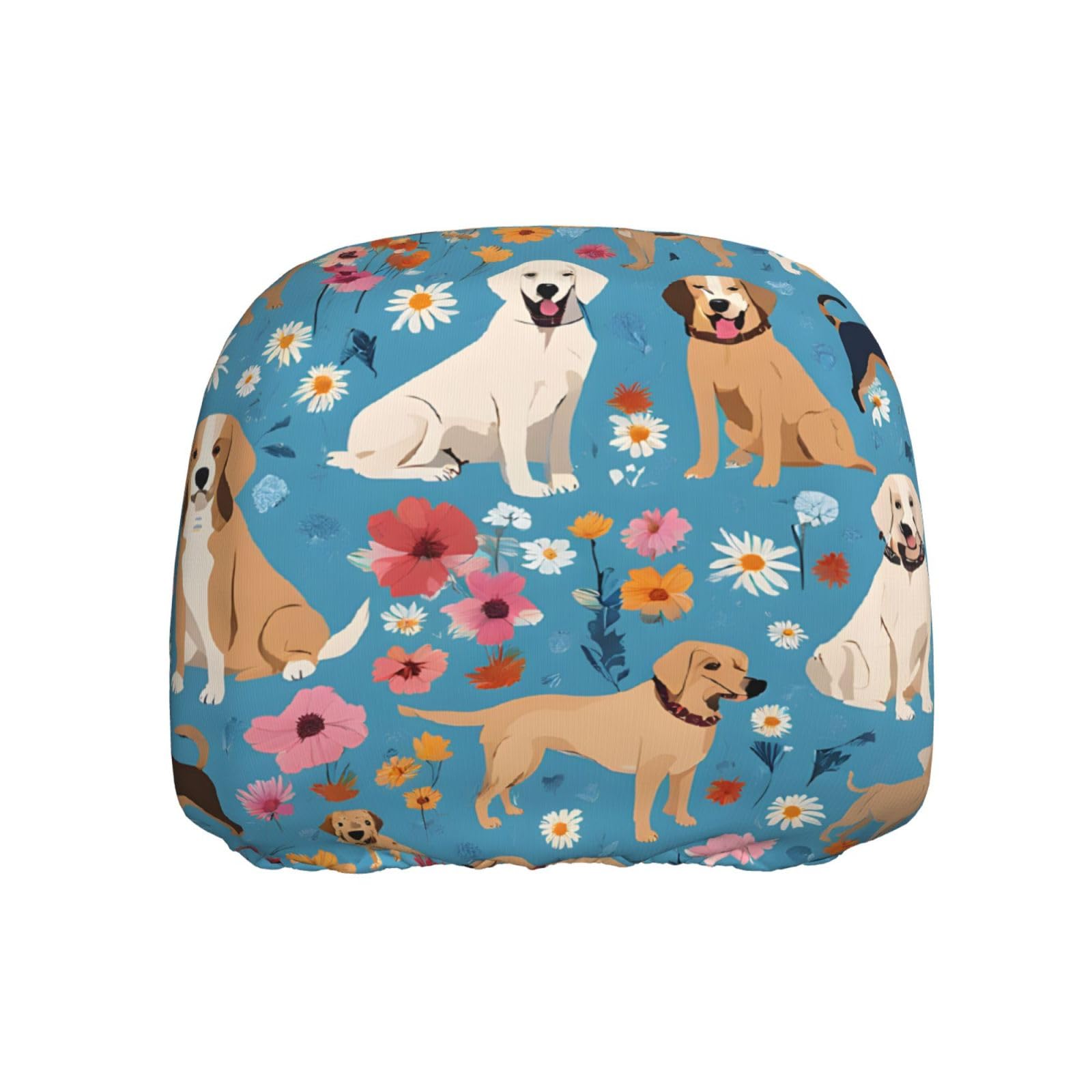 JAYWIS Border Collie Florals Universal-Auto-Kopfstützenbezug, UV-/Staub-/Kratzschutz, dehnbare Passform für SUV/LKW/Sedan, dekorativer Sitzschutz von JAYWIS