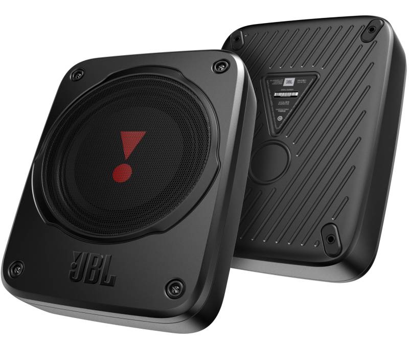 JBL BassPro Lite - Ultrakompakter 7" Aktiv Untersitz Subwoofer für Auto mit integriertem Verstärker für tiefen Bass - 200W - Pairing möglich, Schwarz von JBL