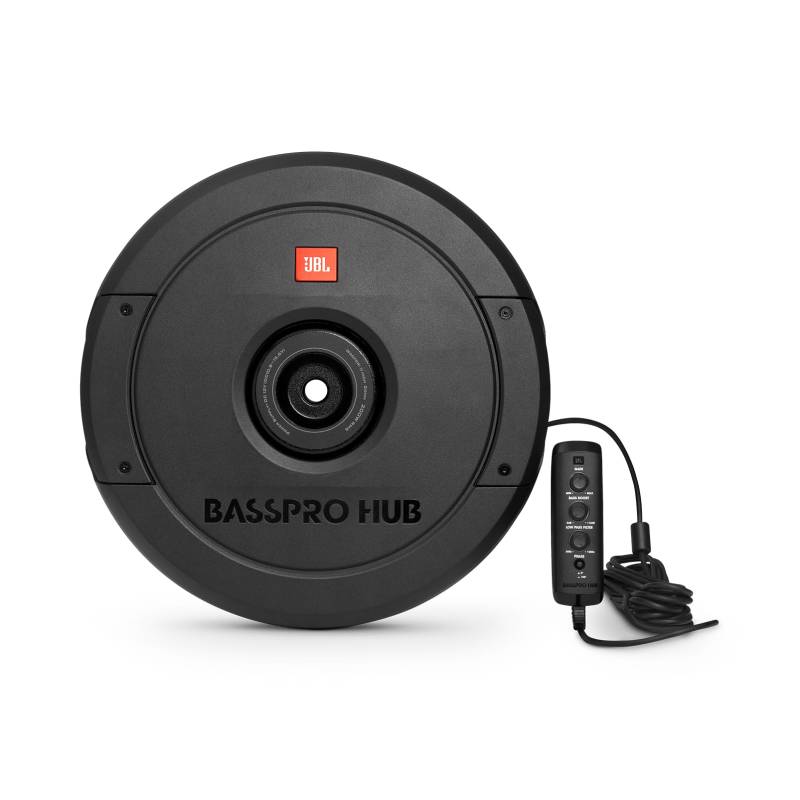 JBL BassPro Hub 11" Reserverad Aktiv Subwoofer Auto Set - 300 Watt Auto Subwoofer mit eingebautem Verstärker und Fiberglas-Tieftöner für die Ersatzrad Nabe, Black von JBL