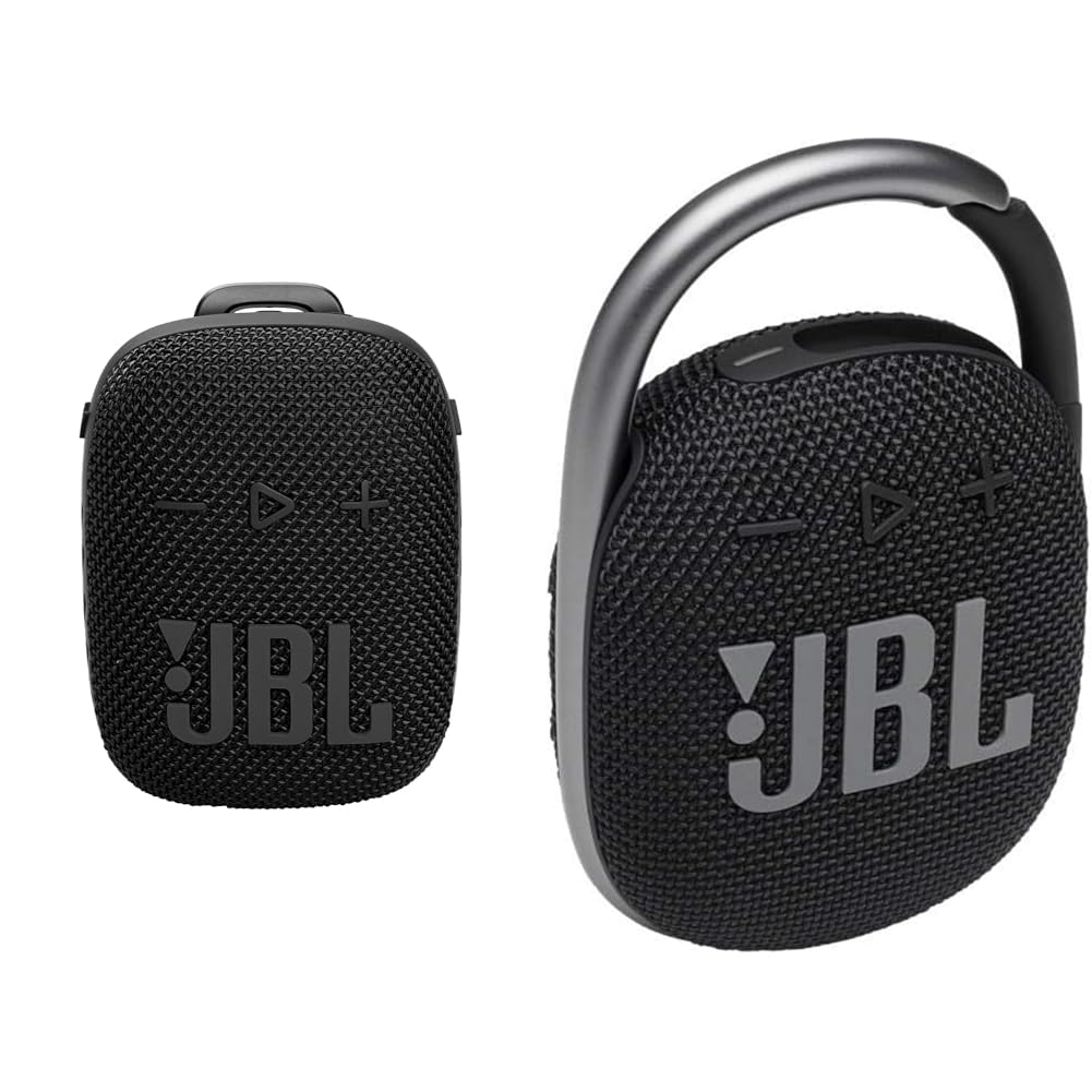 JBL Wind 3S tragbare Bluetooth-Lautsprecher & CLIP 4 Bluetooth Lautsprecher in Schwarz – wasserdichte, tragbare Musikbox mit praktischem Karabiner – Bis zu 10 Stunden kabelloses Musik Streaming von JBL