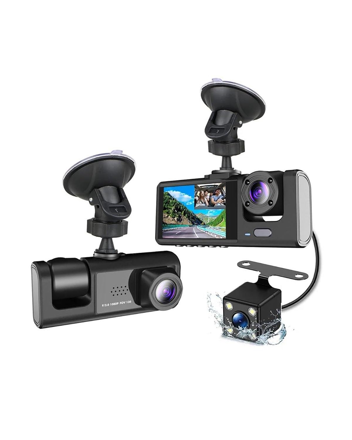 Autokamera HD 1080P Auto DVR 3-Objektiv Dash Cam Innen Vorne Und Hinten Dash Cam DREI Weg Kamera Recorder Video Registrator Dashcam Dashcam(Dual Camera-BL 24h 32G) von JCAKES