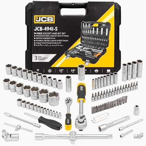 JCB Werkzeugsatz 94-TLG 1/4'', 1/2'' (6-Kant)(4-32mm) /Werkzeugkoffer Werkzeugset Werkzeug Kit von JCB