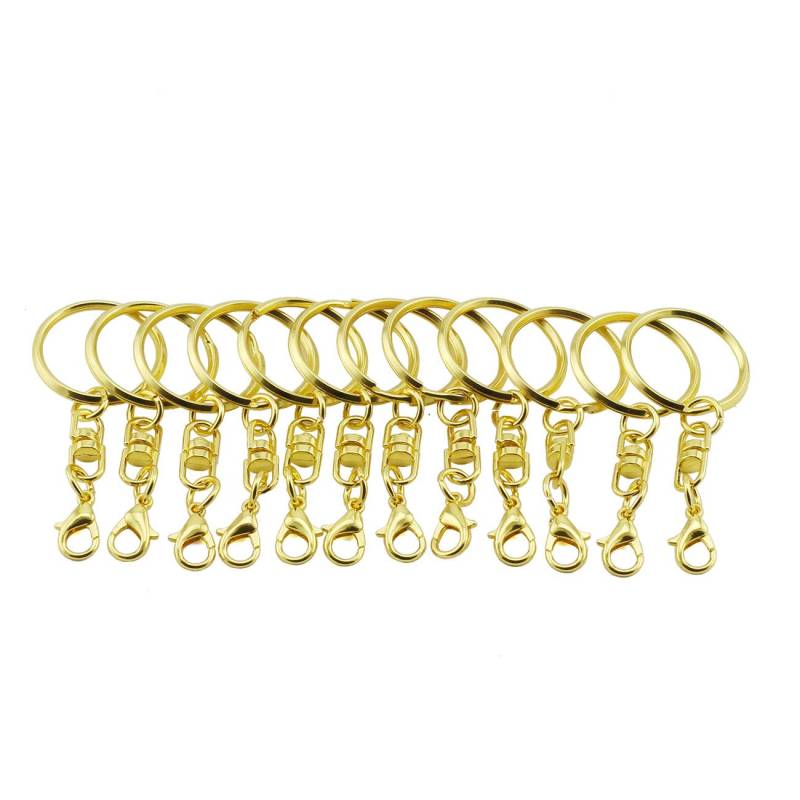 JCBIZ 12pcs Gold Schlüsselanhänger mit Drehgelenk Haken und Karabinerverschluss Metall DIY Schlüsselanhänger Zubehör Schlüsselanhänger Hängende Schnalle Keychain Split Ring von JCBIZ