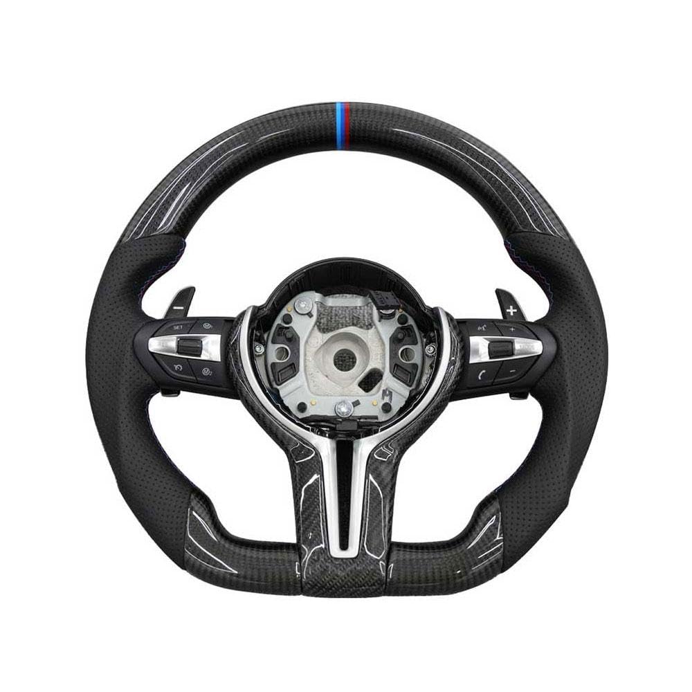 JCING Custom Carbon Fiber Car Steering Wheel for BMW M2 M3 M4 M5 M6 F10 F20 F22 F30 F32 F36 F06 F07 E70 Full Set (Paddles + Buttons + Carbon Fiber Trim Cover+Flat Bottom) von JCING