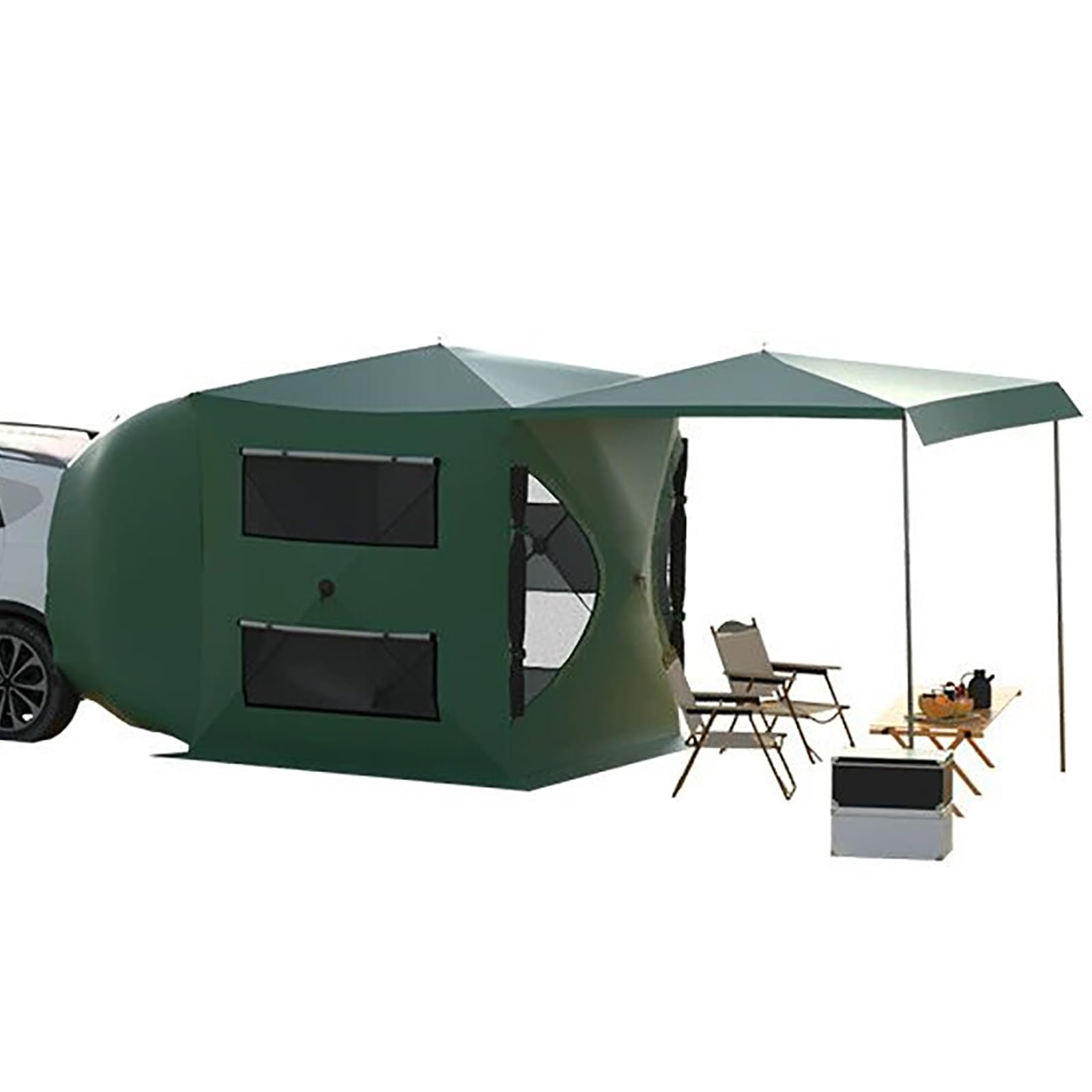 SUV-markise Wohnwagen, 5-8 Personen Heckzelt Auto, Wasserdichtes PU3000mm, Auto Zelt Einfach Aufzubauendes Zelt mit Regendach und Aufbewahrungstasche, 180 X 180 X 200 cm(Green) von JCSRYD