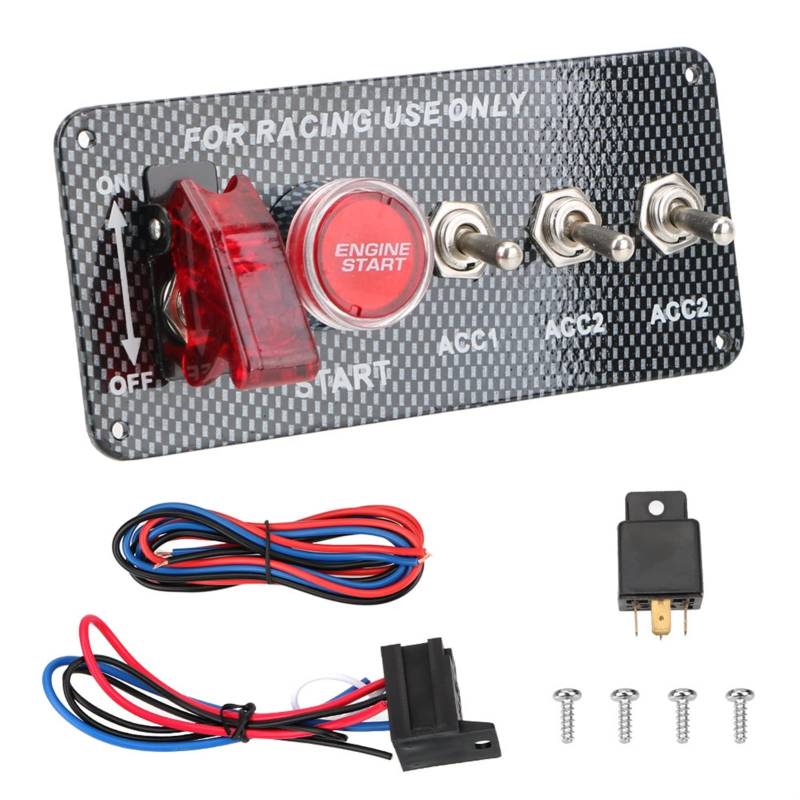 JCVHVOPOK 1. 2V-LED. Zündschalter Panel Kohlefaser-Autozubehör LED Toggle-Schalter For Rennwagen-Motorstart-Taste Schalter und Relais(T3) von JCVHVOPOK