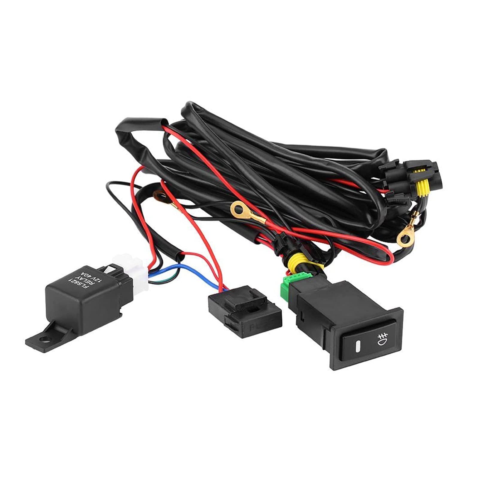 JCVHVOPOK 12V-Auto-Nebel-Lichtschalter-Kabel-Kit LED Nebelscheinwerfer Ein- / Ausschalter Kabelbaum Sicherungsrelais Kit Autozubehör Kabelbaum Schalter und Relais von JCVHVOPOK