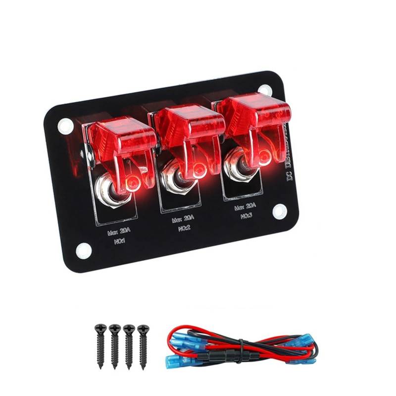 JCVHVOPOK 3 Gang Heavy Duty Rocker Toggle Switch Panel 1 2V 20A. Rote Abdeckung AN/Aus 2 pin for automotive auto marine boot Rv. Camper vorverdrahtet Schalter und Relais(3 Switch) von JCVHVOPOK