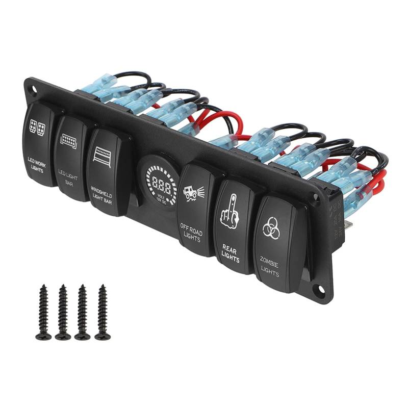 JCVHVOPOK 6 Gang Bunte Rocker Switch Panel 1 2V / 24V. Schaltungssteuerungsschalter. LED Voltmeter for Auto Rv. Truck Marine Switch Panel Auto Teil Schalter und Relais(6 Gang Switch Blue) von JCVHVOPOK