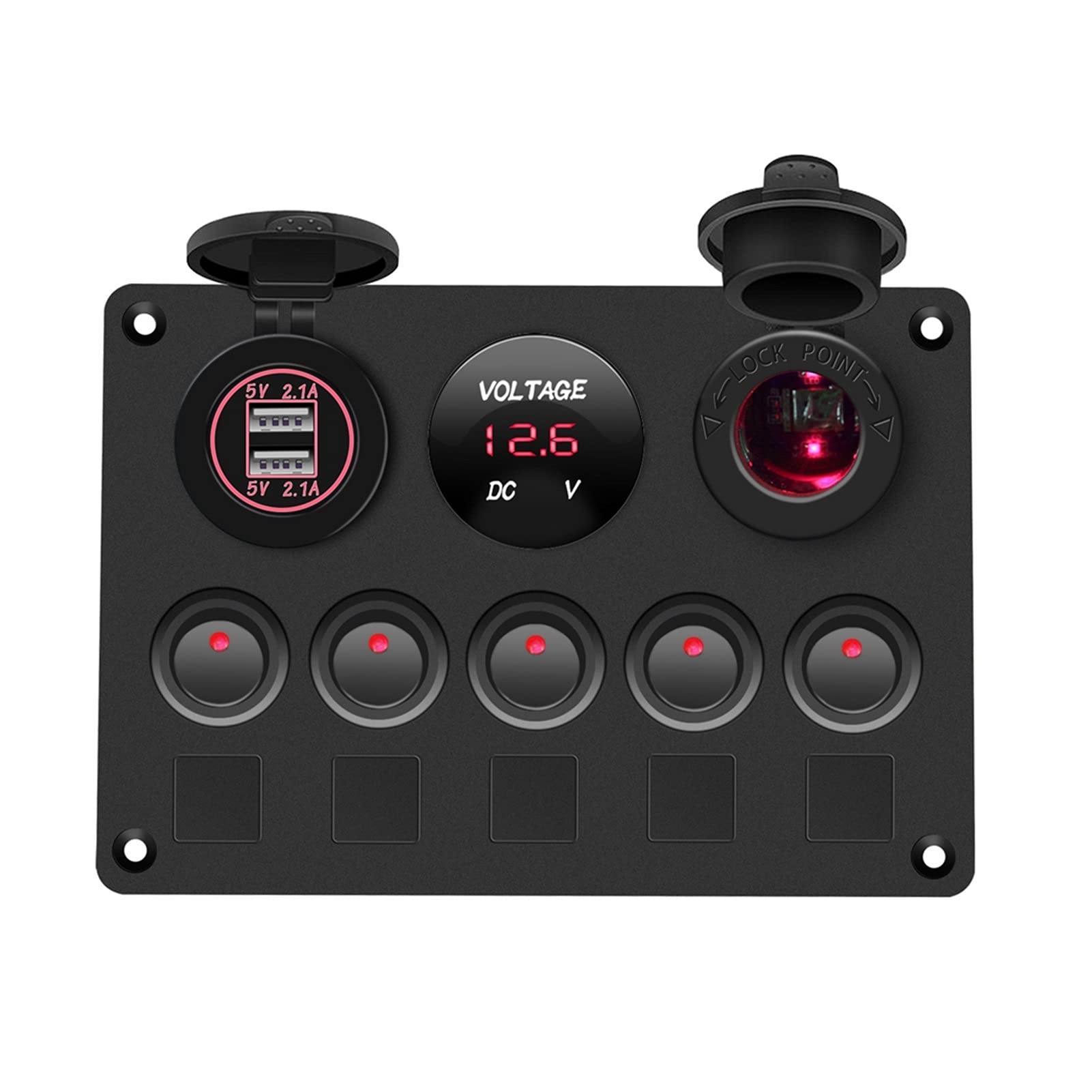 JCVHVOPOK Bootsschalter-Panel-Auto-Schalter-Panel wasserdichtes digitales Voltmeter dual USB Port 12V Auslasskombination marine LED Rocker 5 Gang. Schalter und Relais(Red) von JCVHVOPOK