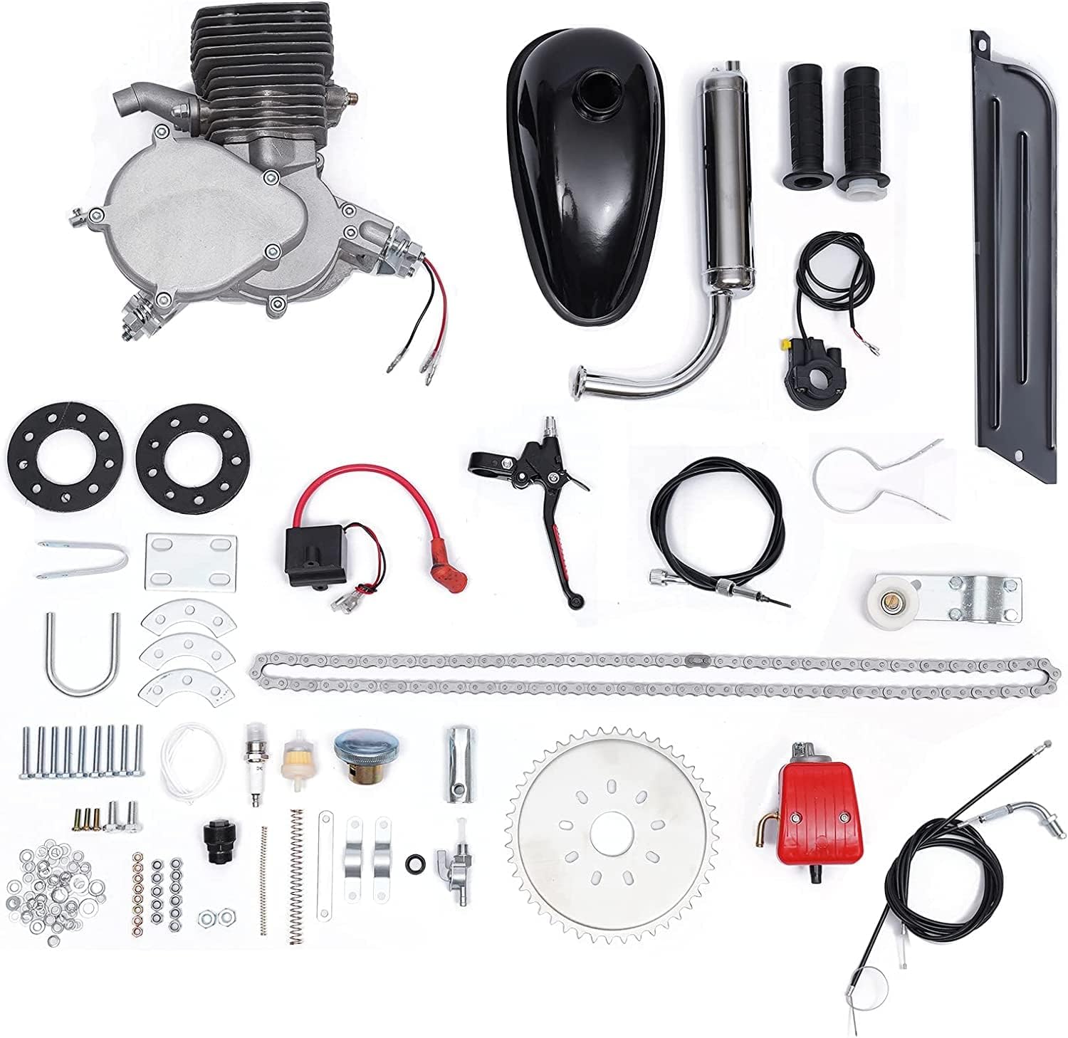 Fahrradmotor Kit 2 Takt 100CC Motorrad Engine Cruiser Bike Rennrad Benzinmotor Hilfsmotor Kit Fahrrad Komplettmotor 36 Zähnen CDI Einzylinder für die meisten 26"/28" Bikes von JDBDU