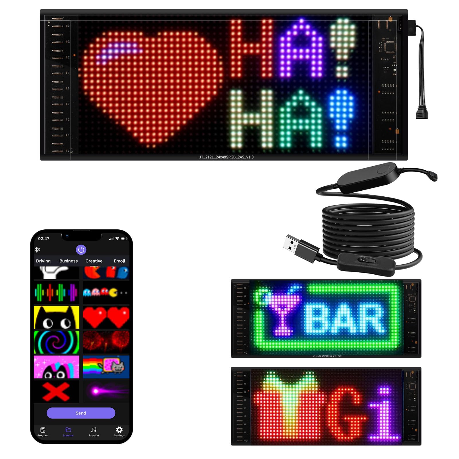 JDVOOTD Doppelreihig Scrollen Led Anzeigetafel| 27 X 12cm | Programmierbar LED Laufschrift Dislplay mit Bluetooth-App | Led Laufschrift USB 5V/2A | Vielseitig für Shop, Werbung & Party-Deko von JDVOOTD