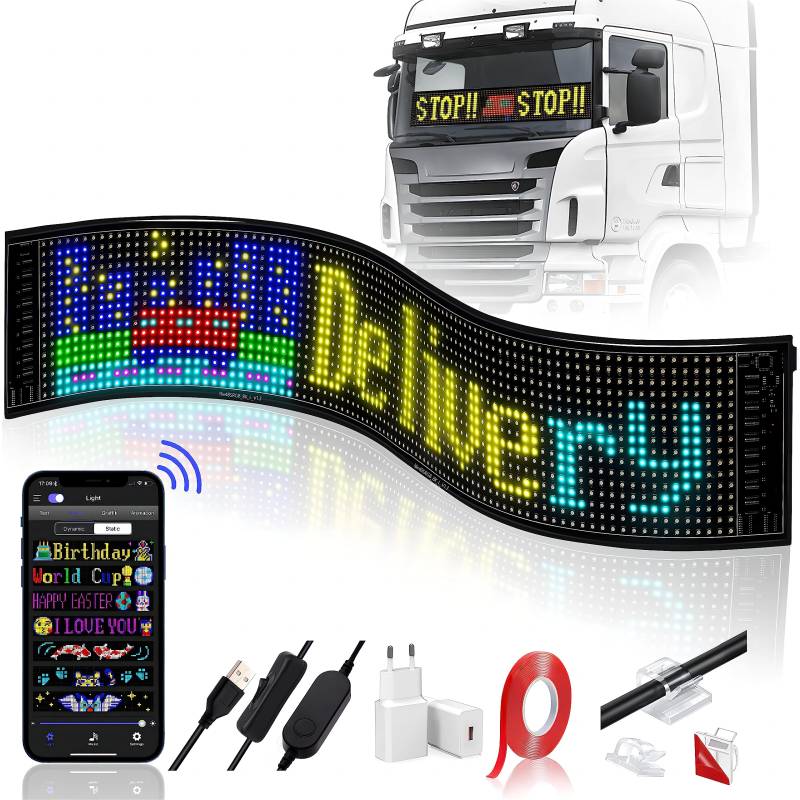 JDVOOTD Flexibler LED Anzeigetafel, 59 x 12cm Led Laufschrift Programmierbar, Bluetooth Smart App LED Schild Personalisiert für Bar Pub Nachtclub Restaurant Store Festival Feier Dekoration Party Sign von JDVOOTD