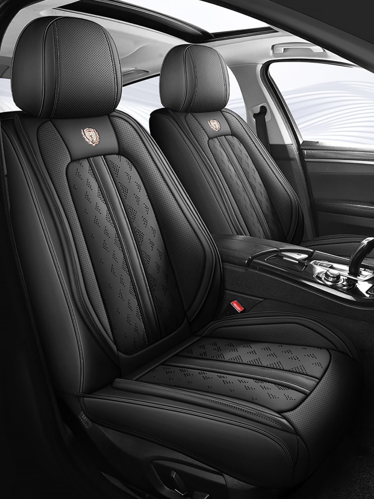 JDWBT Leder SitzbezüGe Auto Vorne und Hinten, Universal AutositzbezüGe Komplett Set, Sitzschoner Auto für Limousine/SUV/Pickup/Vans, Car Seat Cover (Schwarz) von JDWBT