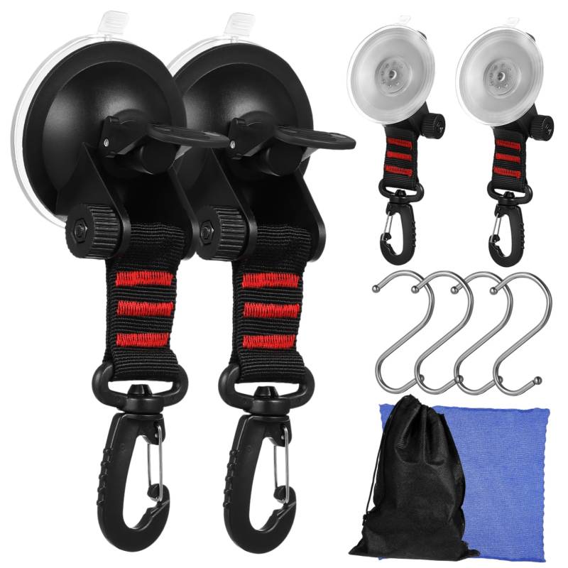 JECOMPRIS 4 Stück Auto Zelt Saugnapf Saugnapf-Clips Auto-markise-Camping Fenstersaugnäpfe Mit Haken Saugnapfhaken Fensterhaken Saugnäpfe Saughaken Hochleistungs-saugnapf Abs Black von JECOMPRIS