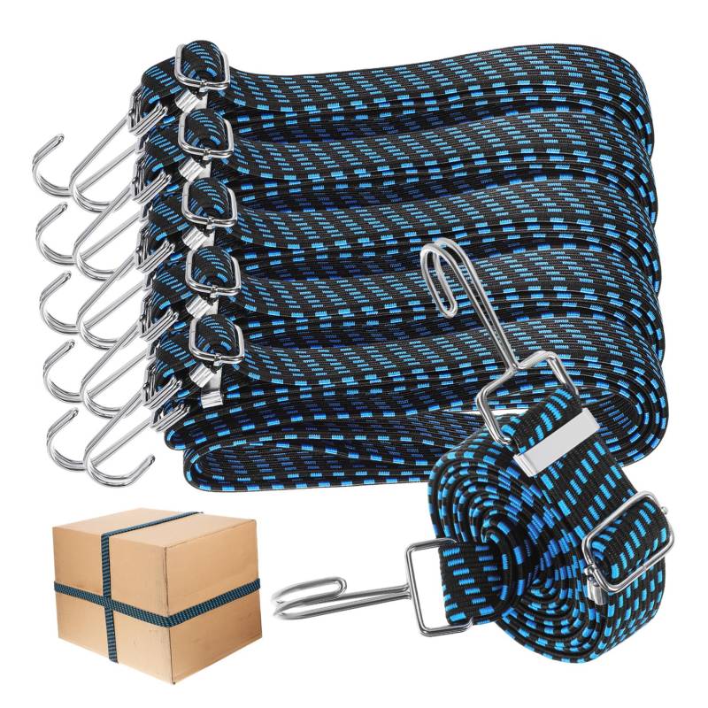 JECOMPRIS 6 STK Elastische Gepäckschnur schwere Hebegurte Autogepäckseil Hochleistungs-Bungee-Seile mit Haken verstellbare Bungee-Seile mit Haken extra Lange Bungee-Seile Metall Blue von JECOMPRIS