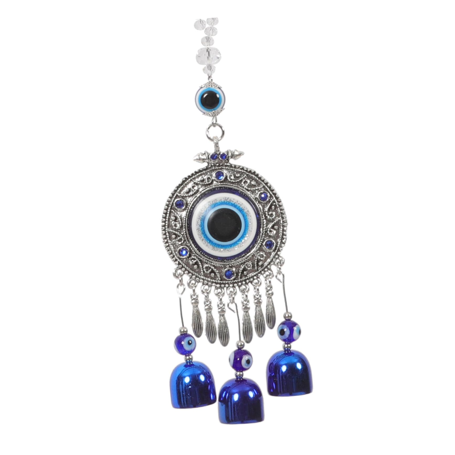 JECOMPRIS Evil Eye Auto Hängedekoration Rundes Windspiel Retro Charm Für Rückspiegel Schutzamulett Und Deko Für Ihr Fahrzeug Blaues Glockenspiel Autozubehör von JECOMPRIS