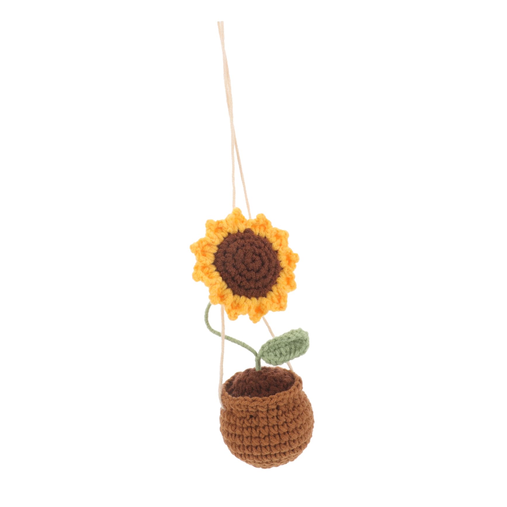 JECOMPRIS Sonnenblumen-Anhänger Solar- Auto Tür gefälschter Hängekorb gestrickt häkeln cute decor sunflower car accessory gilbe Sonnenblumen häkeln Gehäkeltes Sonnenblumen-Hängeornament Garn von JECOMPRIS