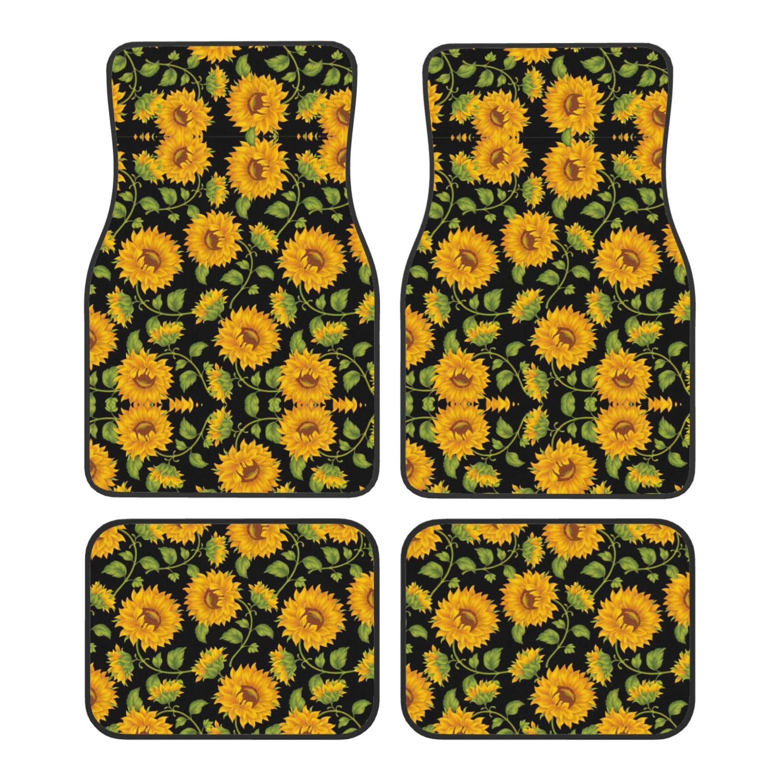 Auto-Teppichmatten-Set mit Sonnenblumen-Muster, Premium-Qualität, Teppich-Fußmatten für Autos, Autozubehör von JEJEA