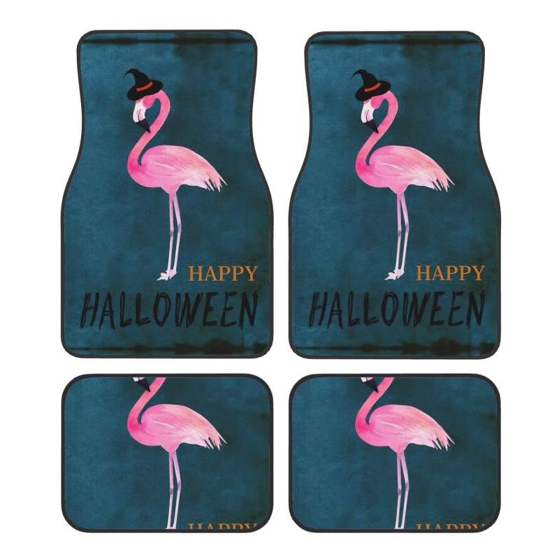 Autoteppich-Set mit Halloween-Flamingo-Hexenhut, Premium-Qualität, Teppich-Fußmatten für Autos, Autozubehör von JEJEA