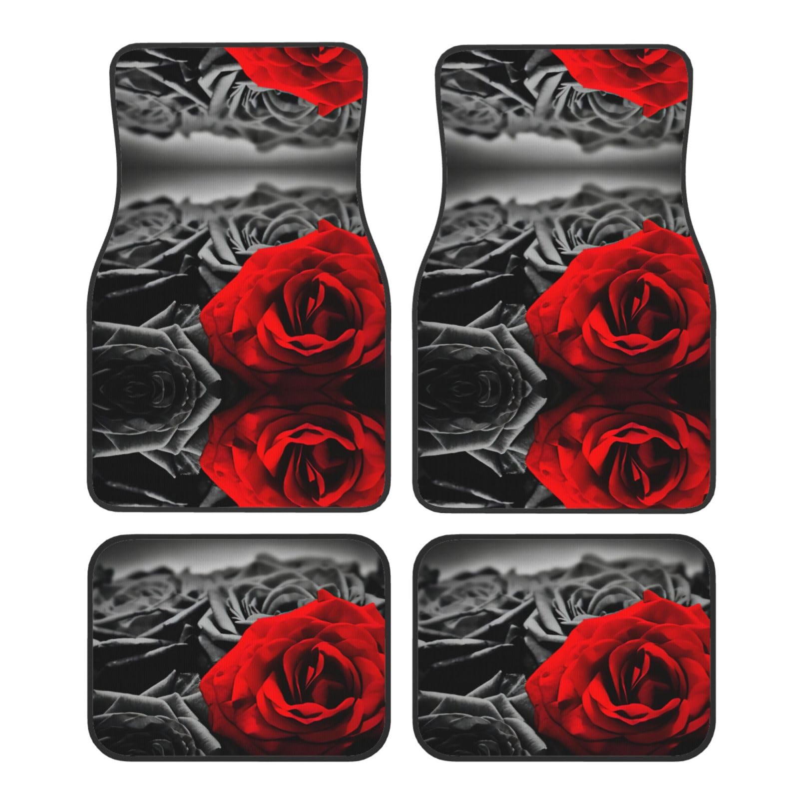 Autoteppich-Set mit schwarz-weißen und roten Rosen, hochwertig, für Autos, Autozubehör von JEJEA