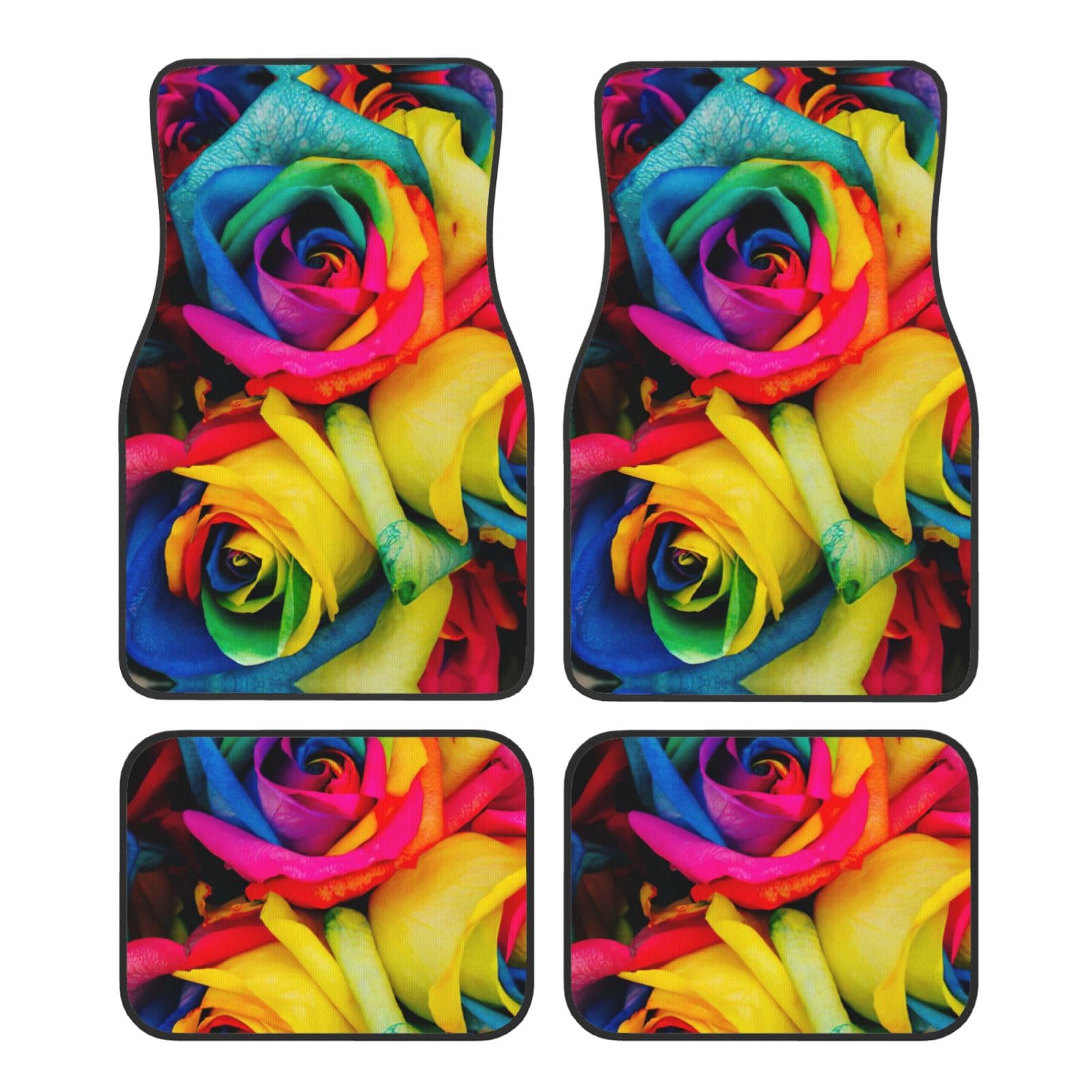 Teppichmatten-Set mit Regenbogen-Rosen-Druck, Premium-Qualität, Teppich-Fußmatten für Autos, Autozubehör von JEJEA