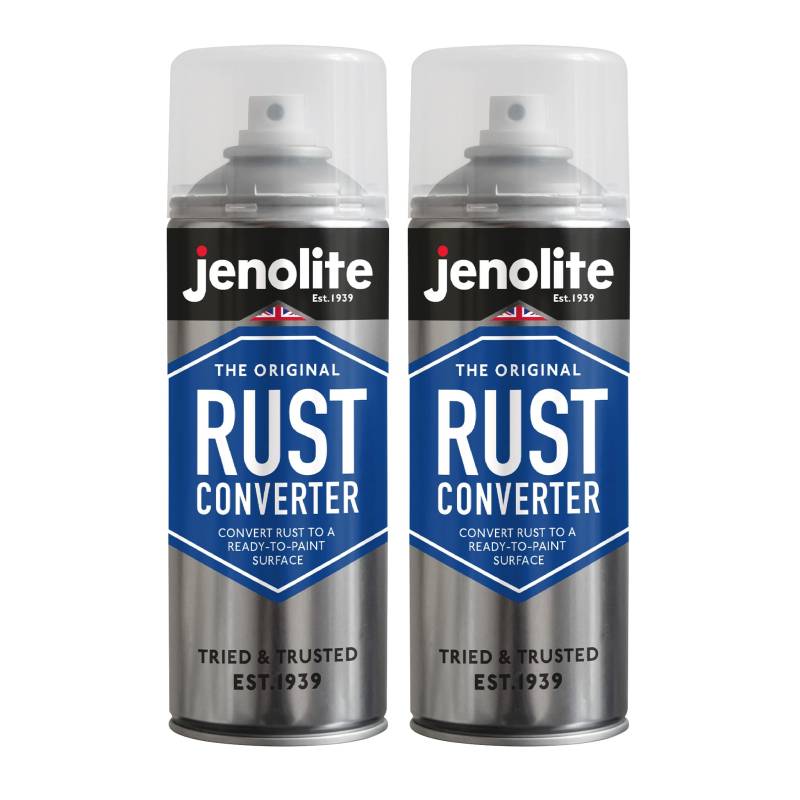 JENOLITE Rostumwandler Spray | 2 x 400ml | Hochwirksames Rostumwandler Auto | Epoxy Rostumwandler mit Grundierung | Ideal für Auto Wartung und Restaurierung von JENOLITE