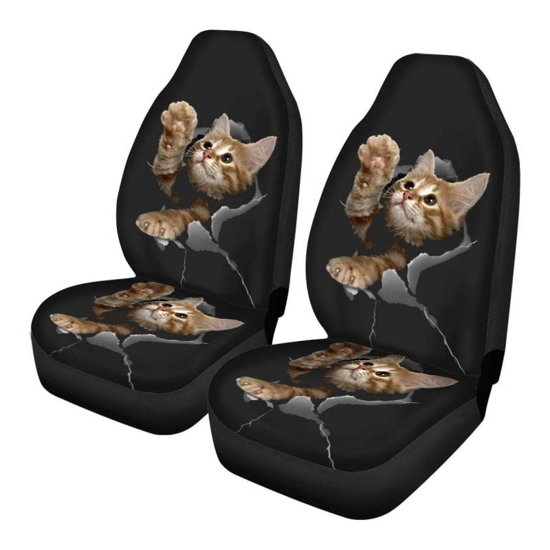 JEOCODY 3D-Katzen-Vordersitzbezüge, vollständiges Set von 2 Fahrzeugsitzbezügen für die meisten Fahrzeuge, Autos, Limousinen, Lkw, SUV, Van. von JEOCODY