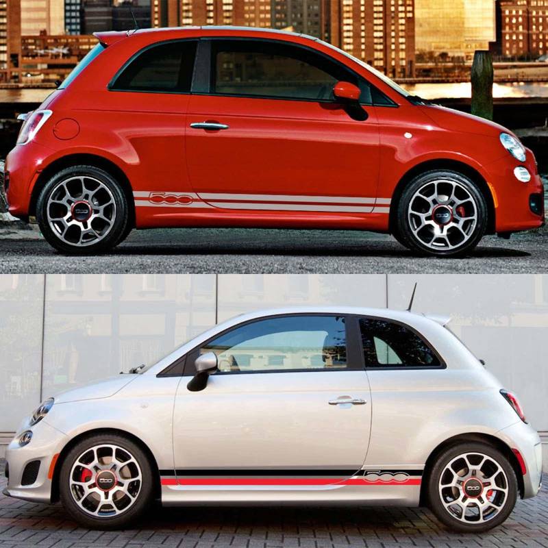 JEZOE 2 x Auto-Vinyl-PVC-Aufkleber, Autotür, Seitenstreifen, Rock-Aufkleber, Grafik-Aufkleber, für FIAT 500 Abarth Zubehör von JEZOE