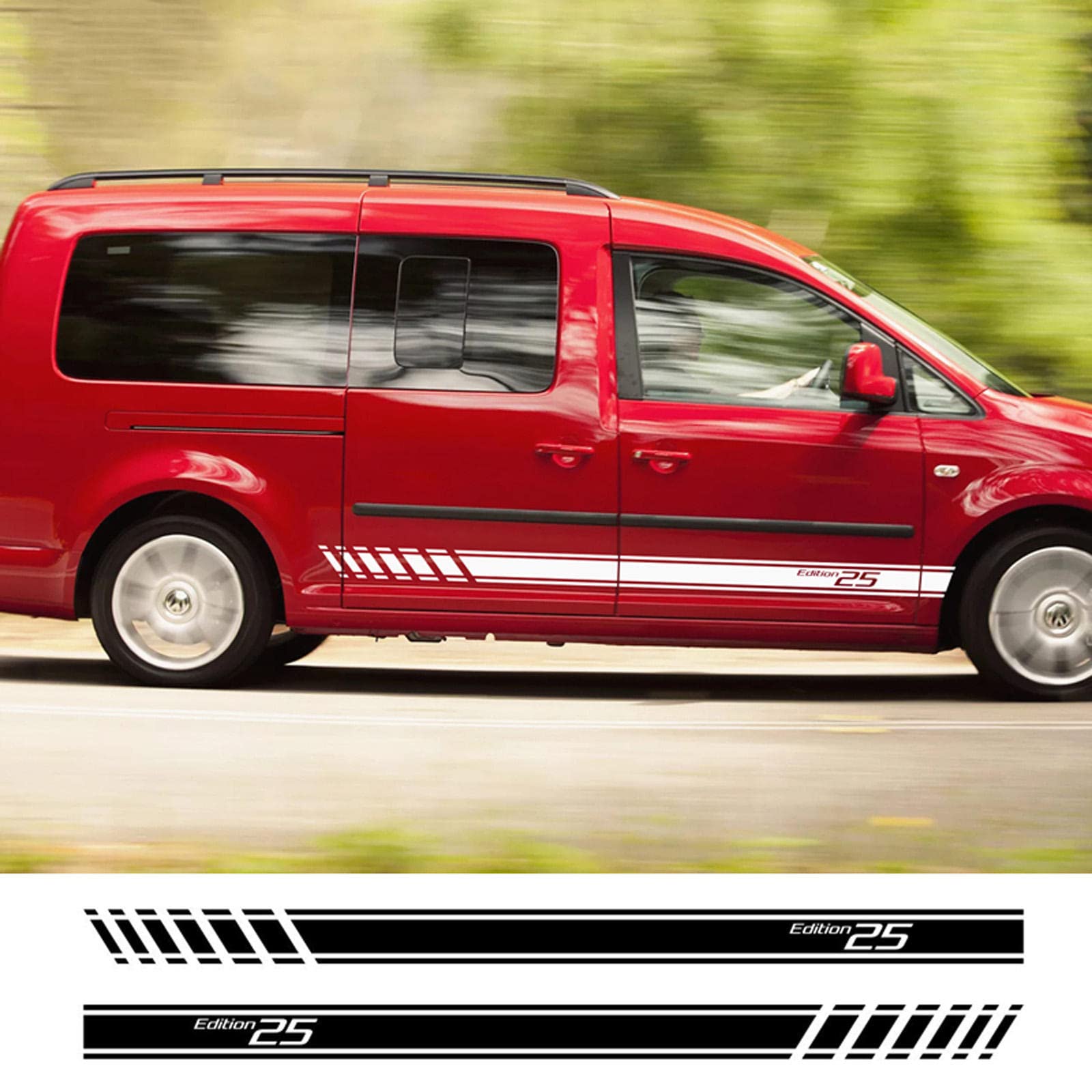 JEZOE 25 Styling Car Sport Stripes Vinyl Decals Auto Door Side Skirt Decor Stickers, for VW Caddy Exterior Accessories von JEZOE