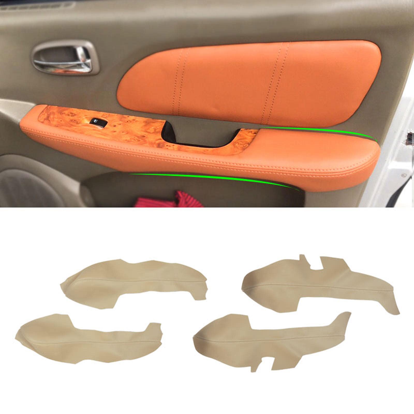 JEZOE 4 Stück weiches beiges Leder Tür-Armlehnen-Abdeckungsverkleidung, passend für Hyundai Sonata 2004 2005 2006 2007 2008 Auto-Styling von JEZOE