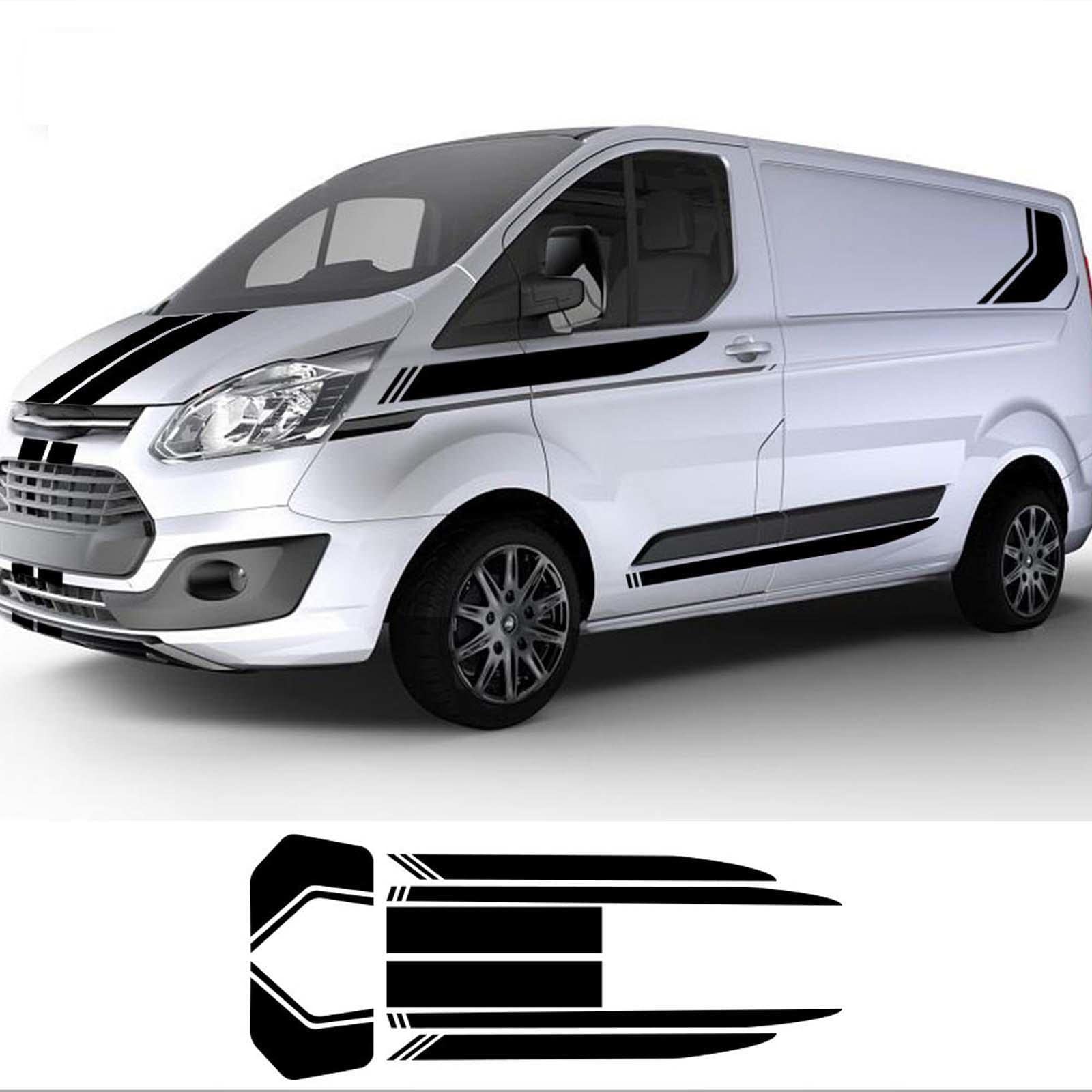 JEZOE 7 Teile/los Auto Aufkleber Sport Streifen KIT Vinyl Aufkleber Tuning Auto Zubehör, Für Ford Transit Tourneo Custom MK7 MK8 MK9, Black von JEZOE