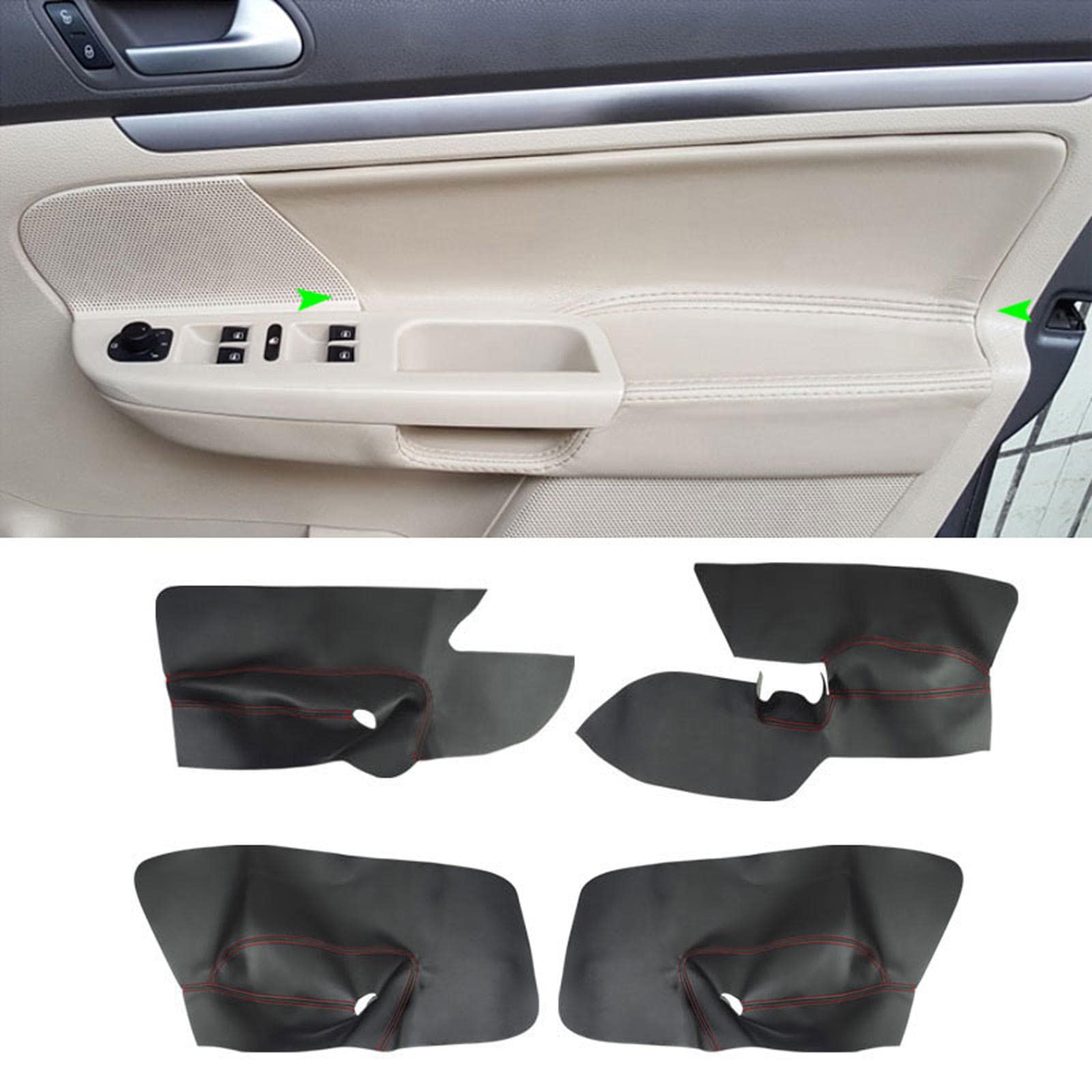 JEZOE Weiches Leder Auto Türverkleidung Aufkleber Trim Tür Armlehne Abdeckung, passend für VW Golf 5 Jetta 2005–2008 2009 von JEZOE