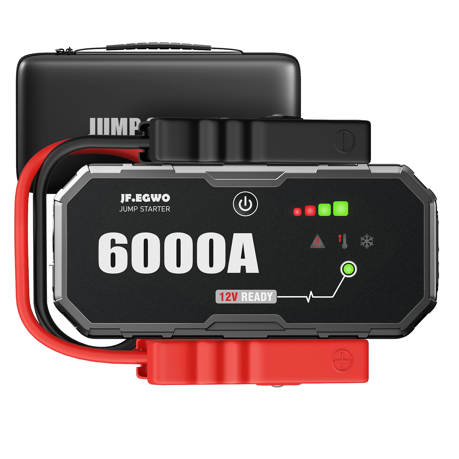 JFEGWO F40 6000A Starthilfe-Powerbank, Auto Starthilfe Powerbank für 12V Jump Starter, Tragbare Starthilfe mit USB A/C Ports, LED Taschenlampe (bis zu 13.0L Benzin, 13.0L Diesel) von JF.EGWO