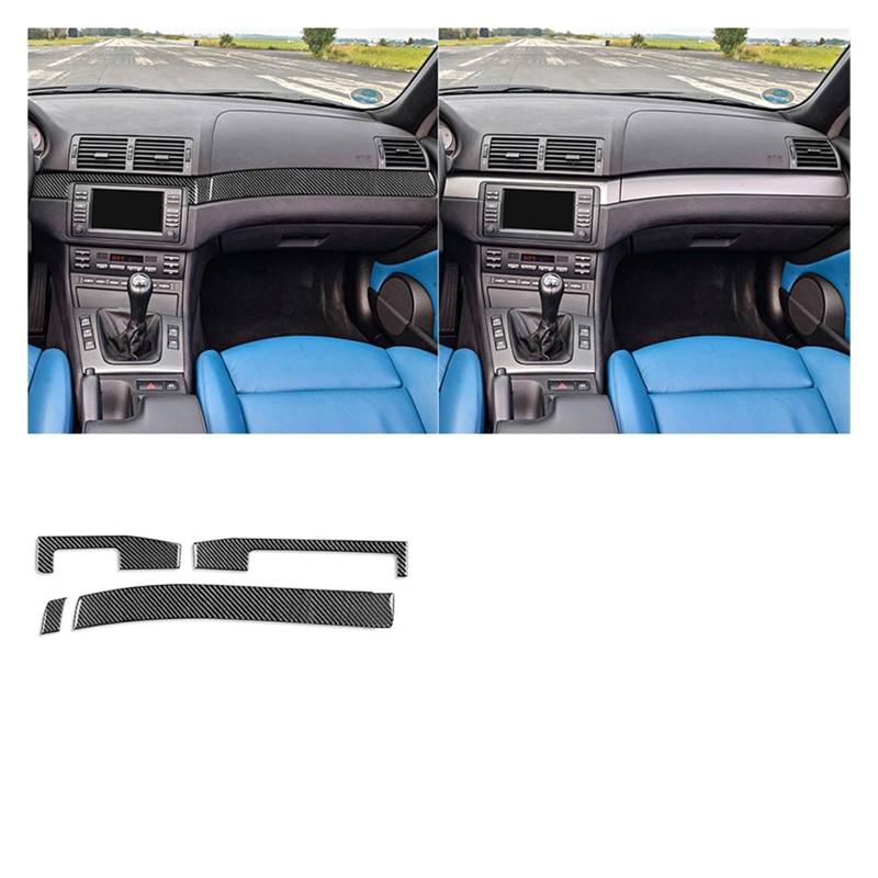 Armaturenbrett-Dekorationsstreifen-Set, echte Kohlefaser-Aufkleber, Zierabdeckung, kompatibel for BMW E46 1998–2005, Auto-Innen-Styling-Zubehör(Set LHD) von JFAQIPEI