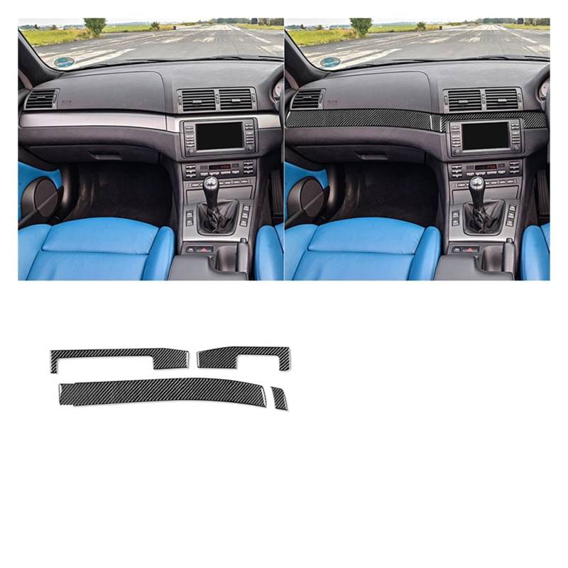 Armaturenbrett-Dekorationsstreifen-Set, echte Kohlefaser-Aufkleber, Zierabdeckung, kompatibel for BMW E46 1998–2005, Auto-Innen-Styling-Zubehör(Set RHD) von JFAQIPEI