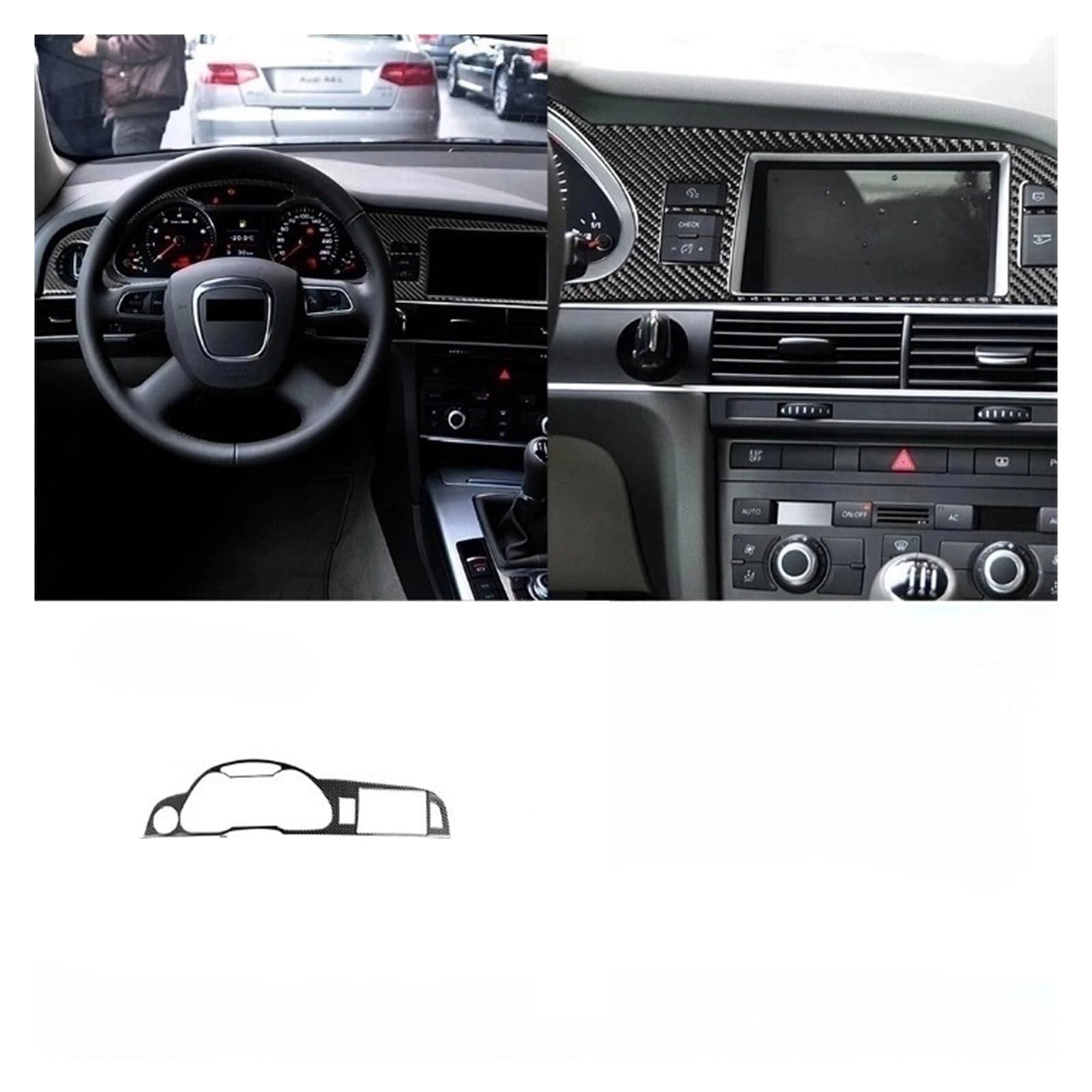 Armaturenbrett-Verkleidung, kompatibel for Audi A6 S6 C6 2005–2011, Kohlefaser-Tachometer, GPS-Navigation, Verkleidung, Verkleidung, Aufkleber, Autozubehör(LHD) von JFAQIPEI