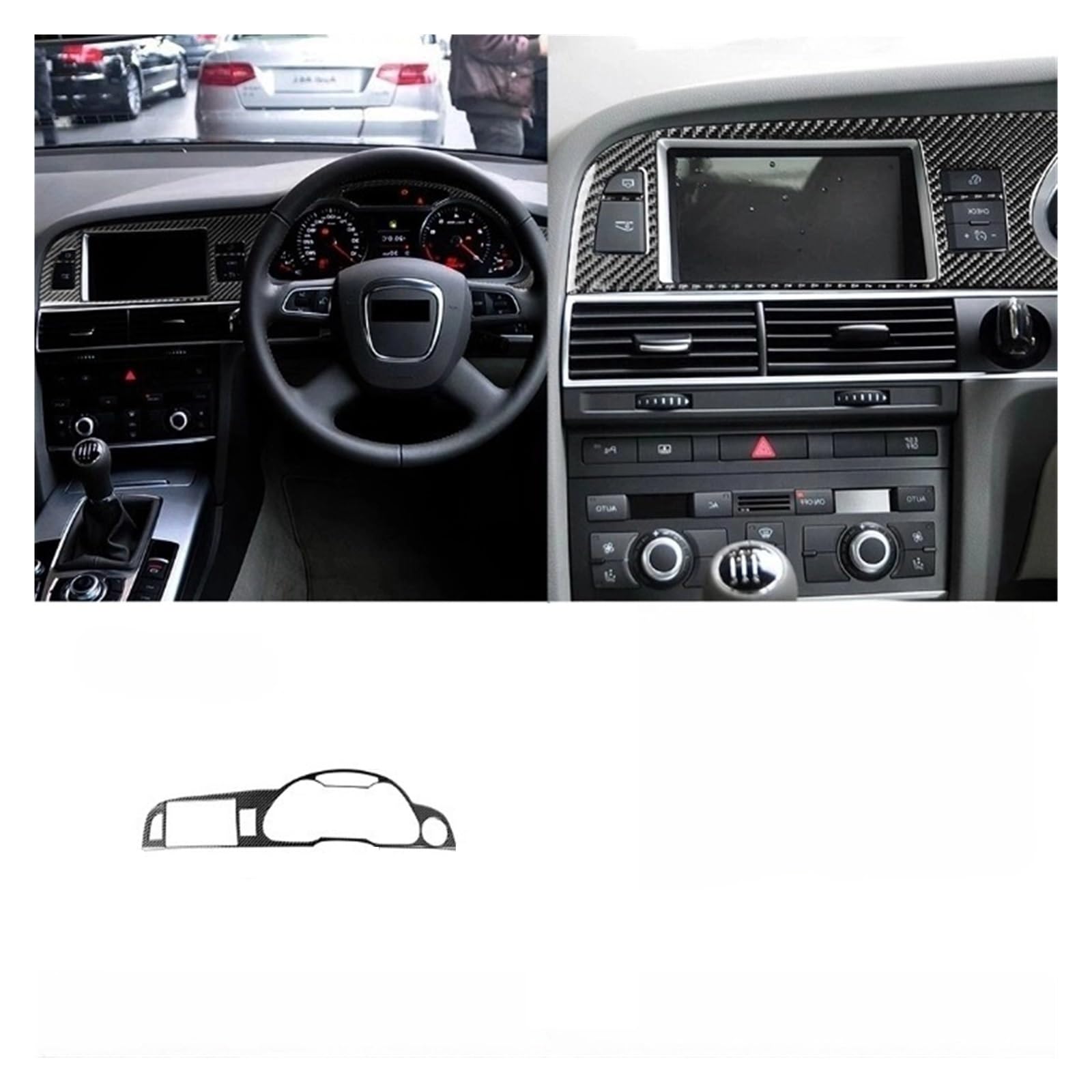 Armaturenbrett-Verkleidung, kompatibel for Audi A6 S6 C6 2005–2011, Kohlefaser-Tachometer, GPS-Navigation, Verkleidung, Verkleidung, Aufkleber, Autozubehör(RHD) von JFAQIPEI