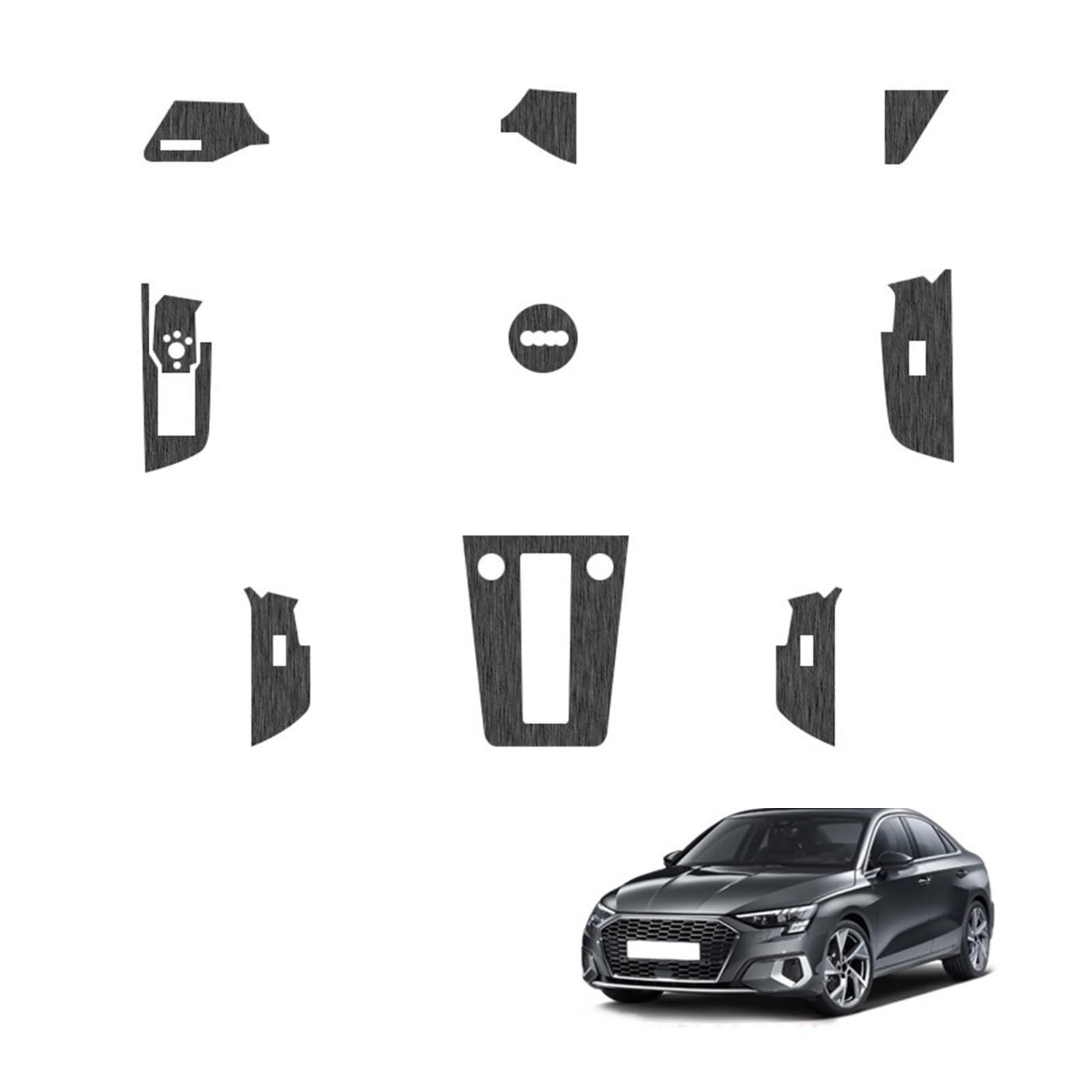 Auto-Innenaufkleber, kompatibel for Audi A3 8Y 2021–2025, Hebefenster-Panel-Aufkleber, Getriebetür, Lenkrad-Schutzfolie, Auto-Zubehör(Black) von JFAQIPEI