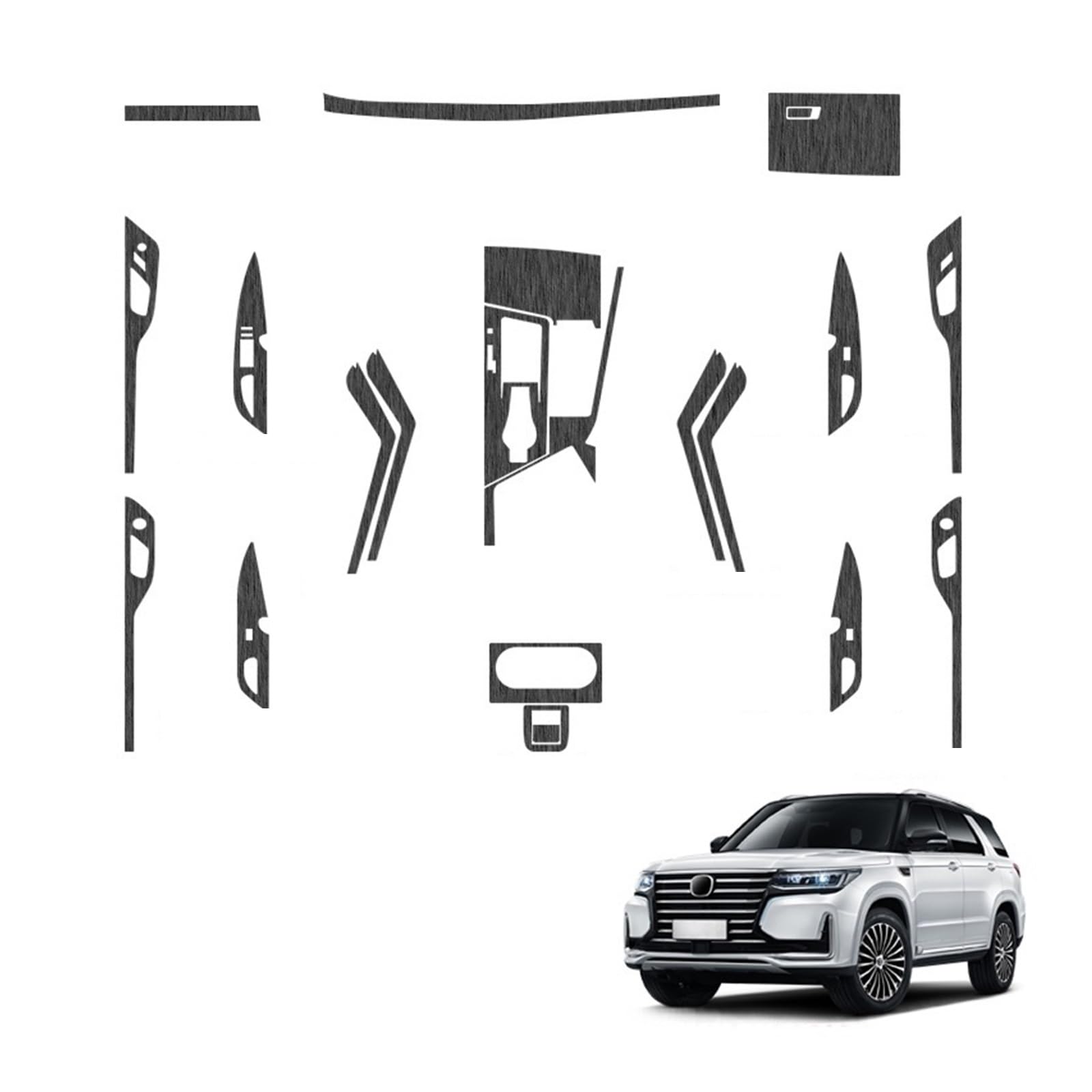 Auto-Innenaufkleber, kompatibel mit CHANGAN CS95 2019–2025, Hebefenster-Panel-Aufkleber, Getriebe-Innentür-Schutzfolie, Auto-Zubehör(Black) von JFAQIPEI