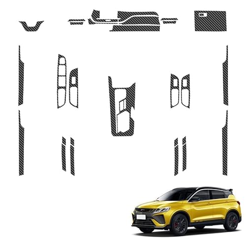 Auto-Innenaufkleber, kompatibel mit Geely Coolray 2018–2025, Hebefenster-Panel, Getriebe, Headling-Schalter, Armaturenbrett, Schutzfolie, Zubehör(Carbon Black) von JFAQIPEI