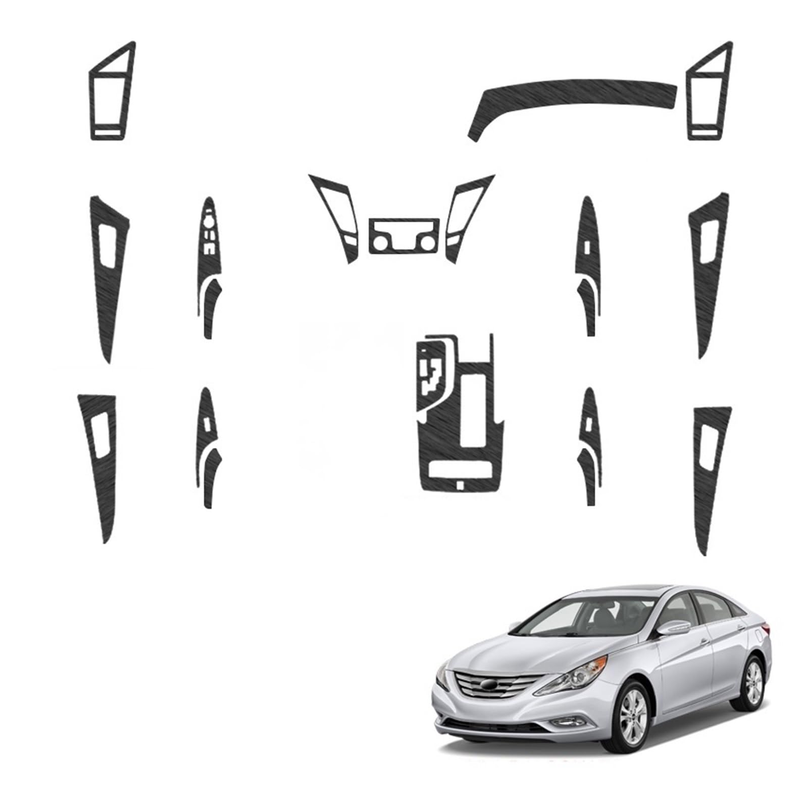 Auto-Innenaufkleber, kompatibel mit Hyundai Sonata YF LF 2011–2017, Hebefenster-Panel-Aufkleber, Getriebe-Armaturenbrett-Folie, internes Zubehör(Black11-14NoHeat) von JFAQIPEI